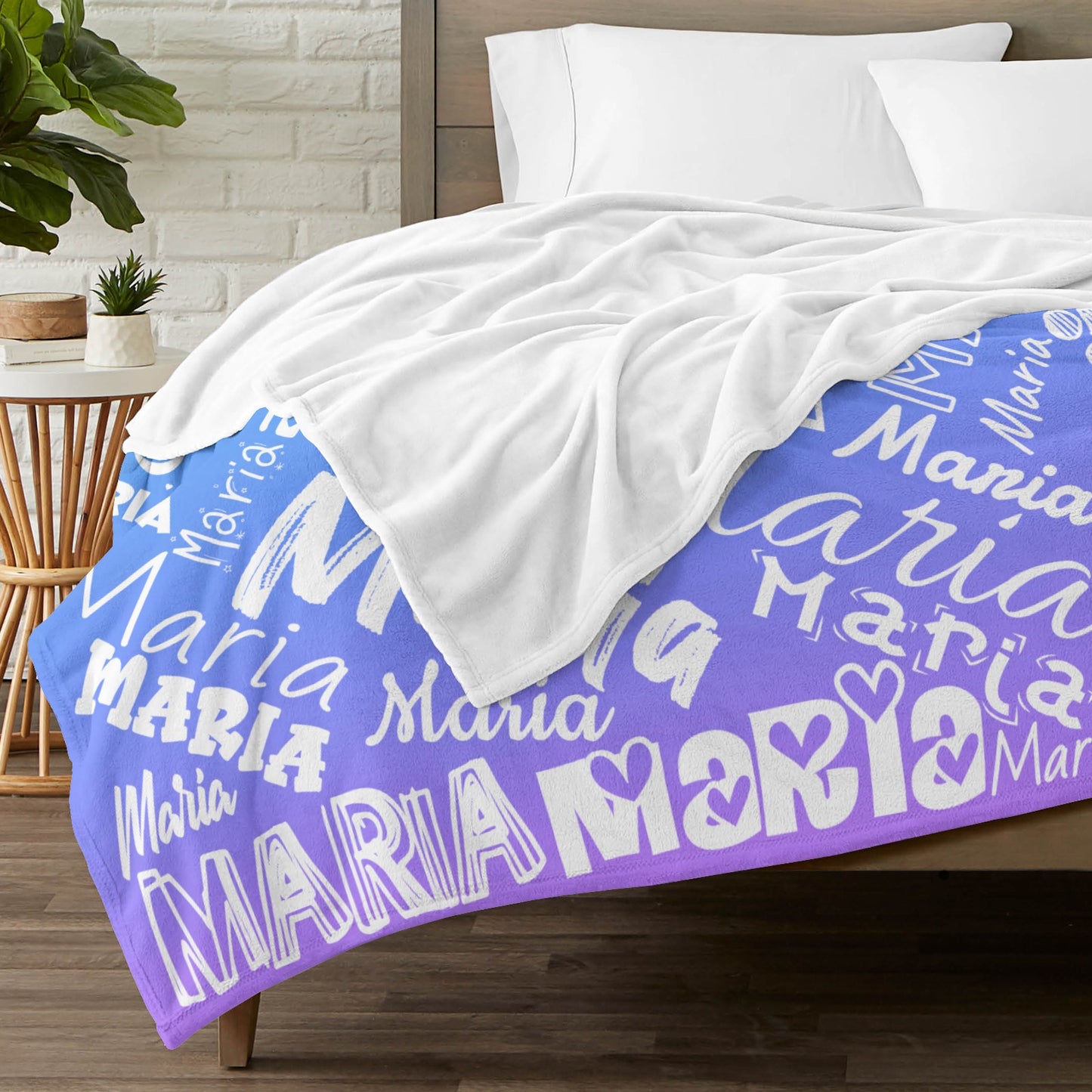 Blue green gradient Flannel Blanket Name Blanket Personalized Blanket for Adult Kids Flannel Customize Throw Blanket Custom