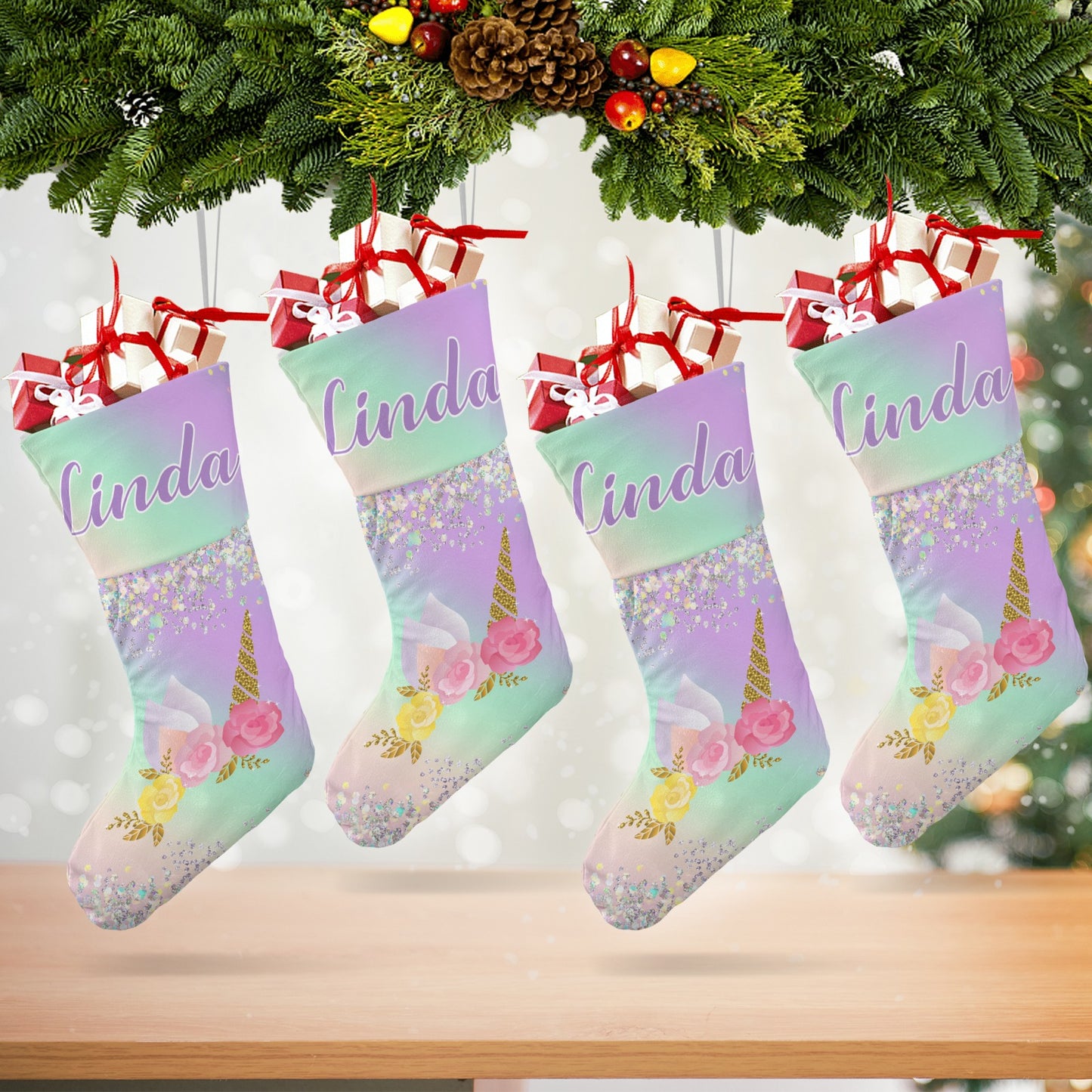 Unicorn Christmas Stocking Custom Name Christmas Socks Gift
