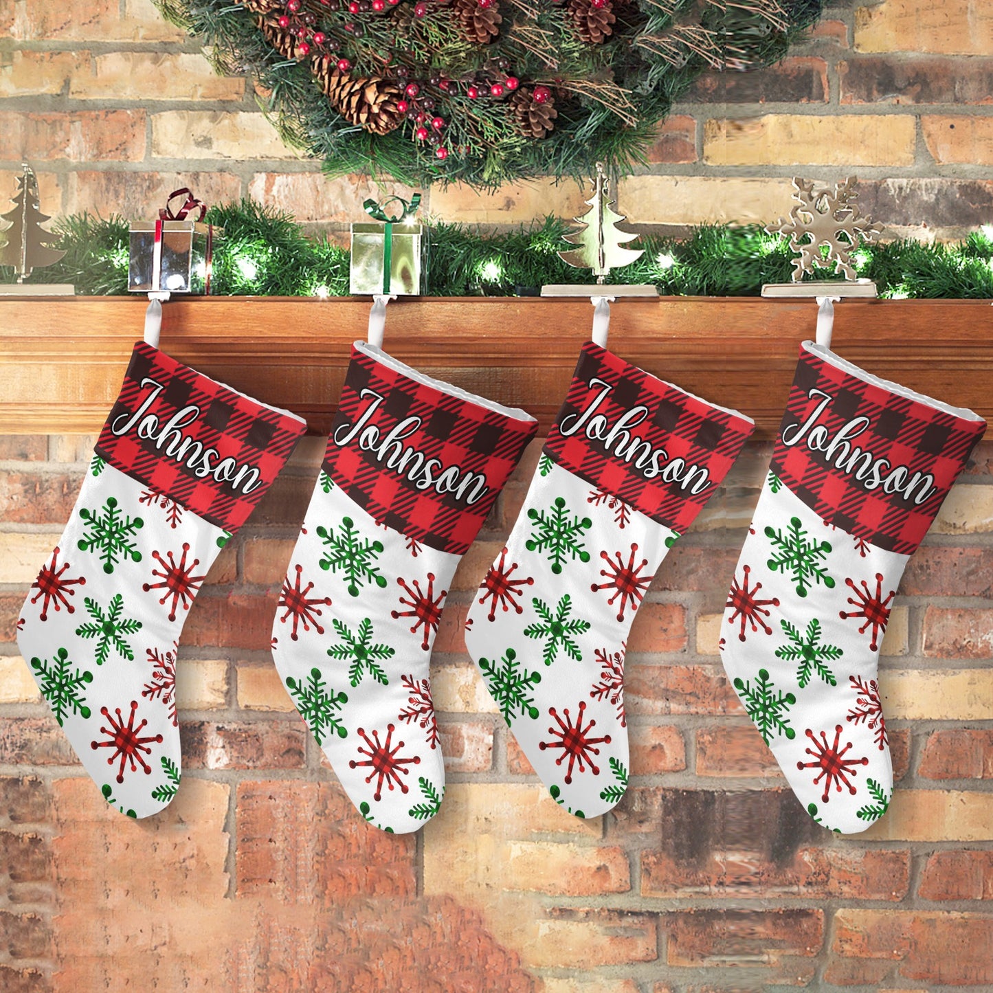 Snowflakes Christmas Stocking Custom Name Christmas Socks Gift