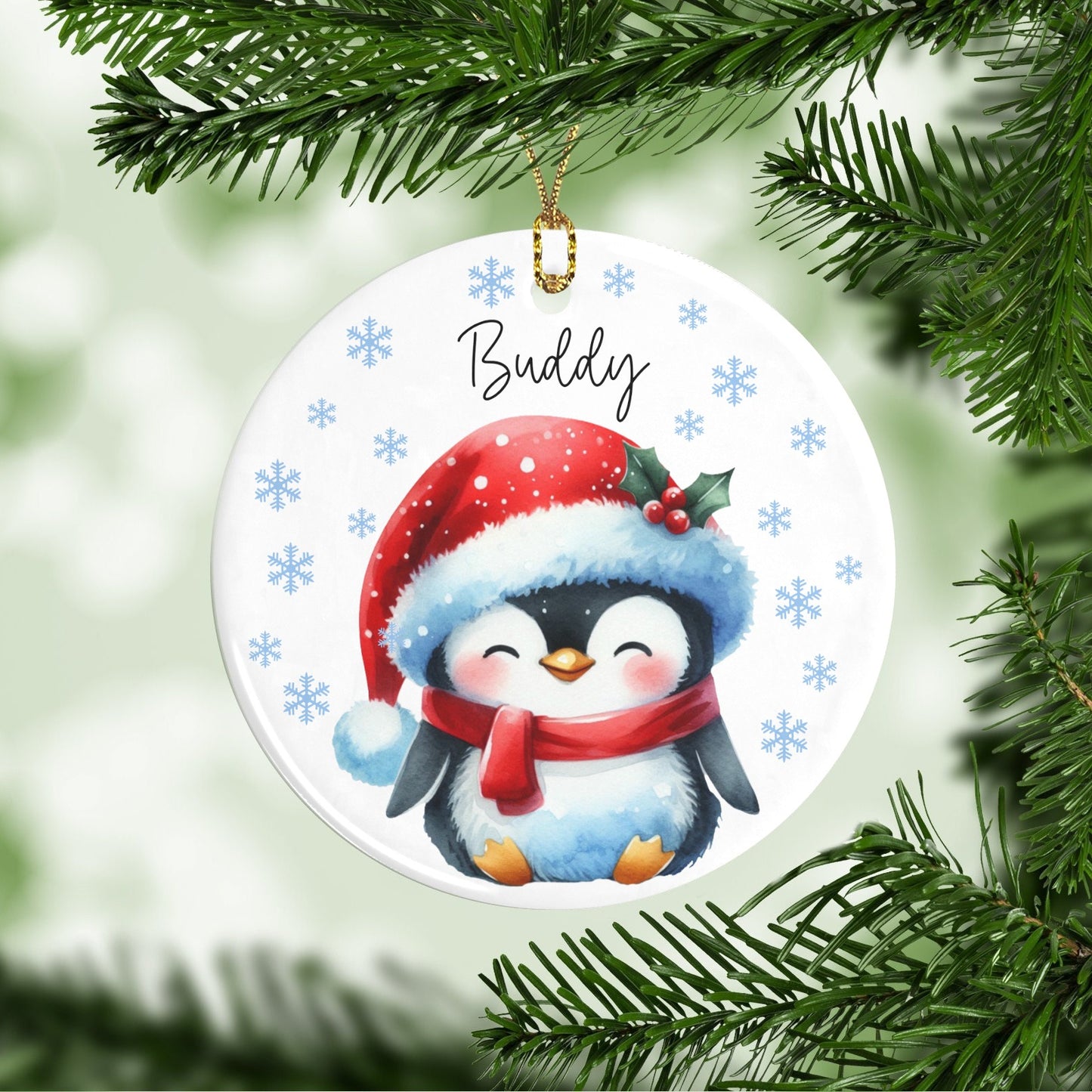 Penguin Christmas Ornaments Custom Name Santa Gift