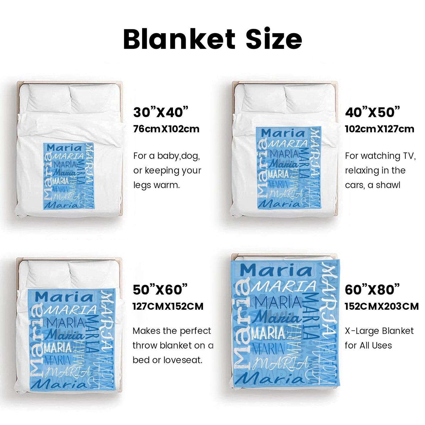 Blue Flannel Blanket Name Blanket Personalized Blanket for Adult Kids Flannel Customize Throw Blanket Custom
