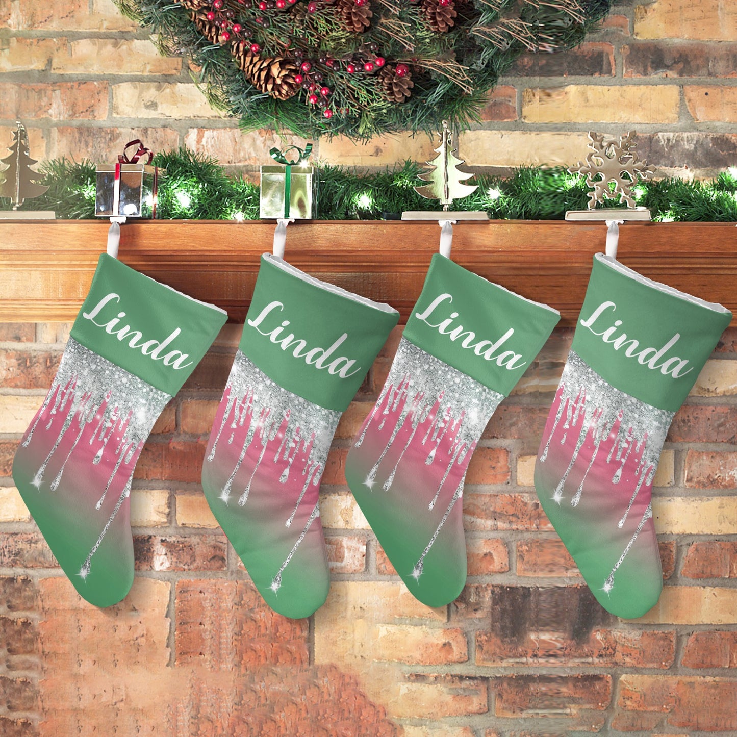 Green Christmas Stocking Custom Name Christmas Socks Gift