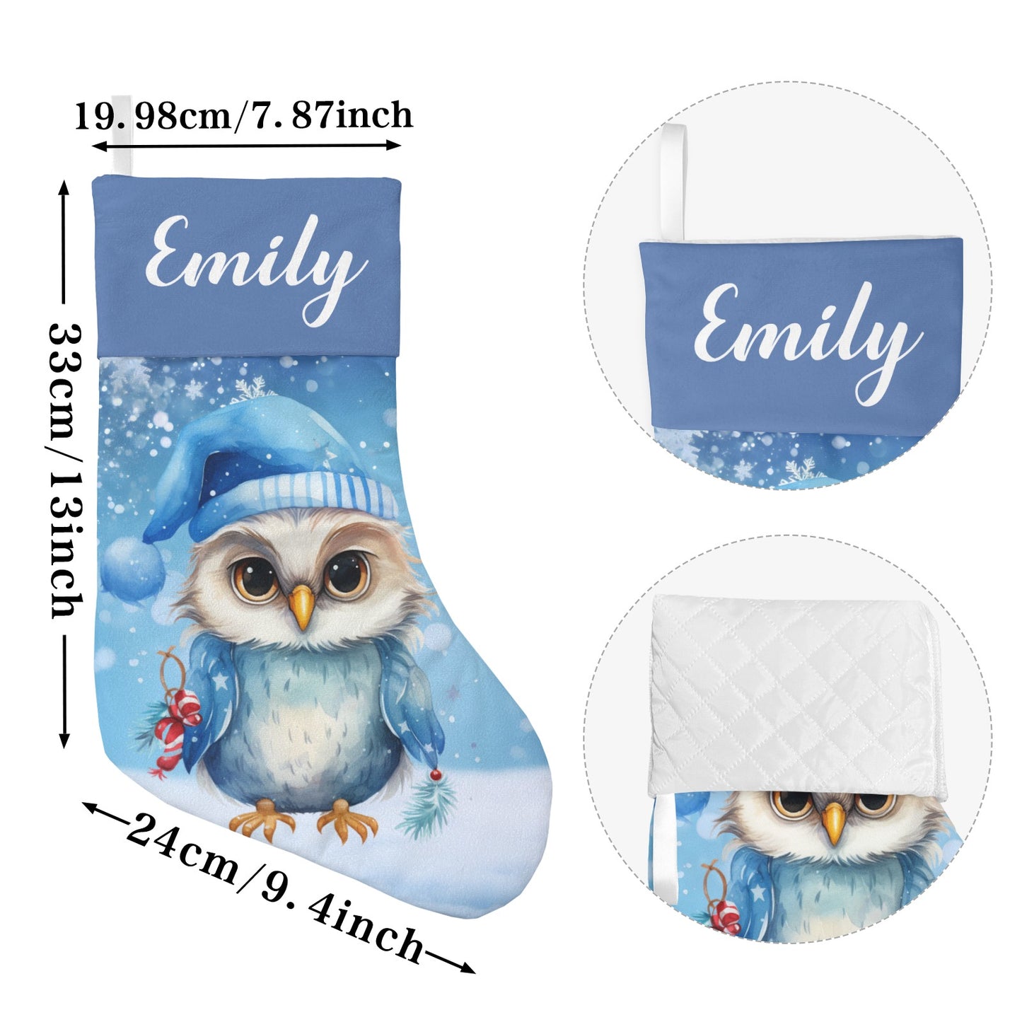 Owl Blue Christmas Stocking Custom Name Christmas Socks Gift