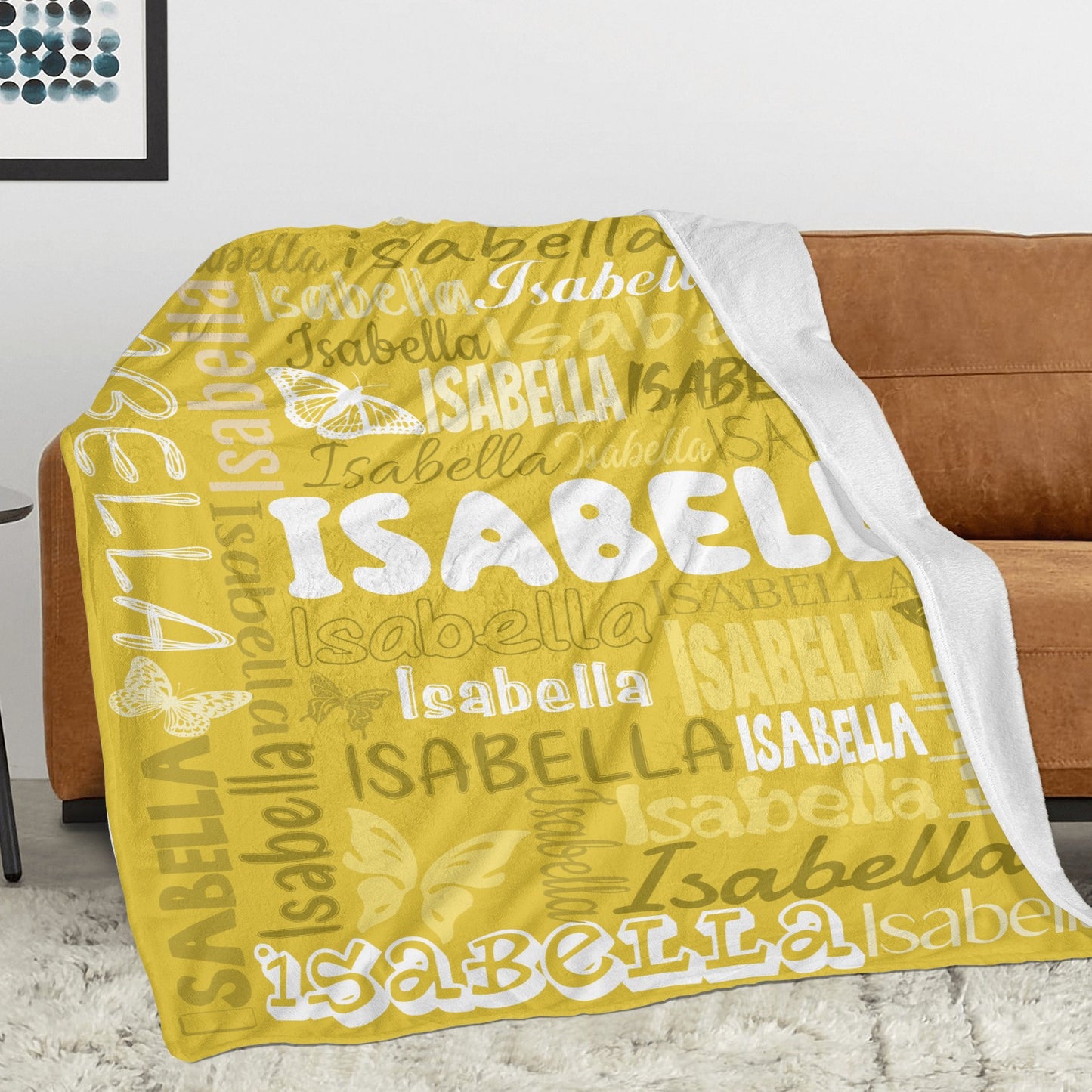 Yellow Flannel Blanket Name Blanket Personalized Blanket for Adult Kids Flannel Customize Throw Blanket Custom