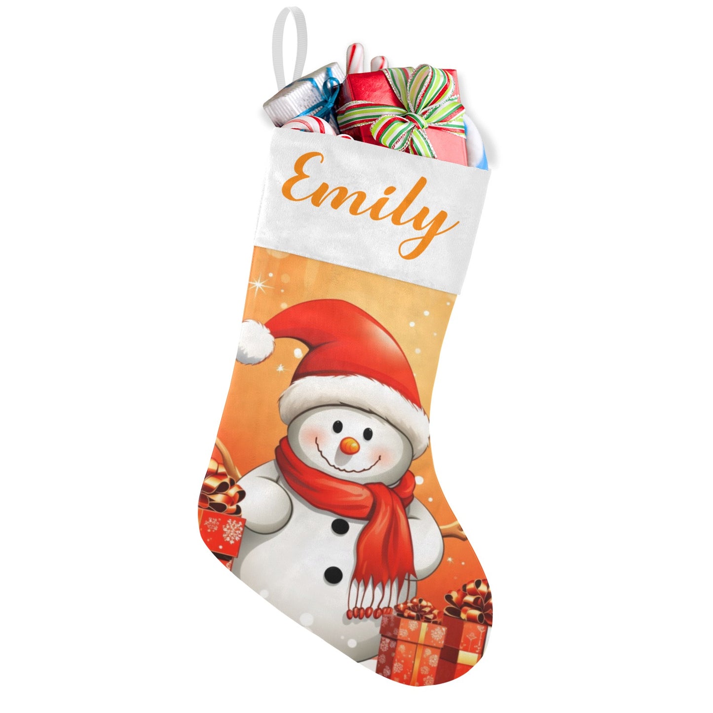 Snowman Orange Christmas Stocking Custom Name Christmas Socks Gift