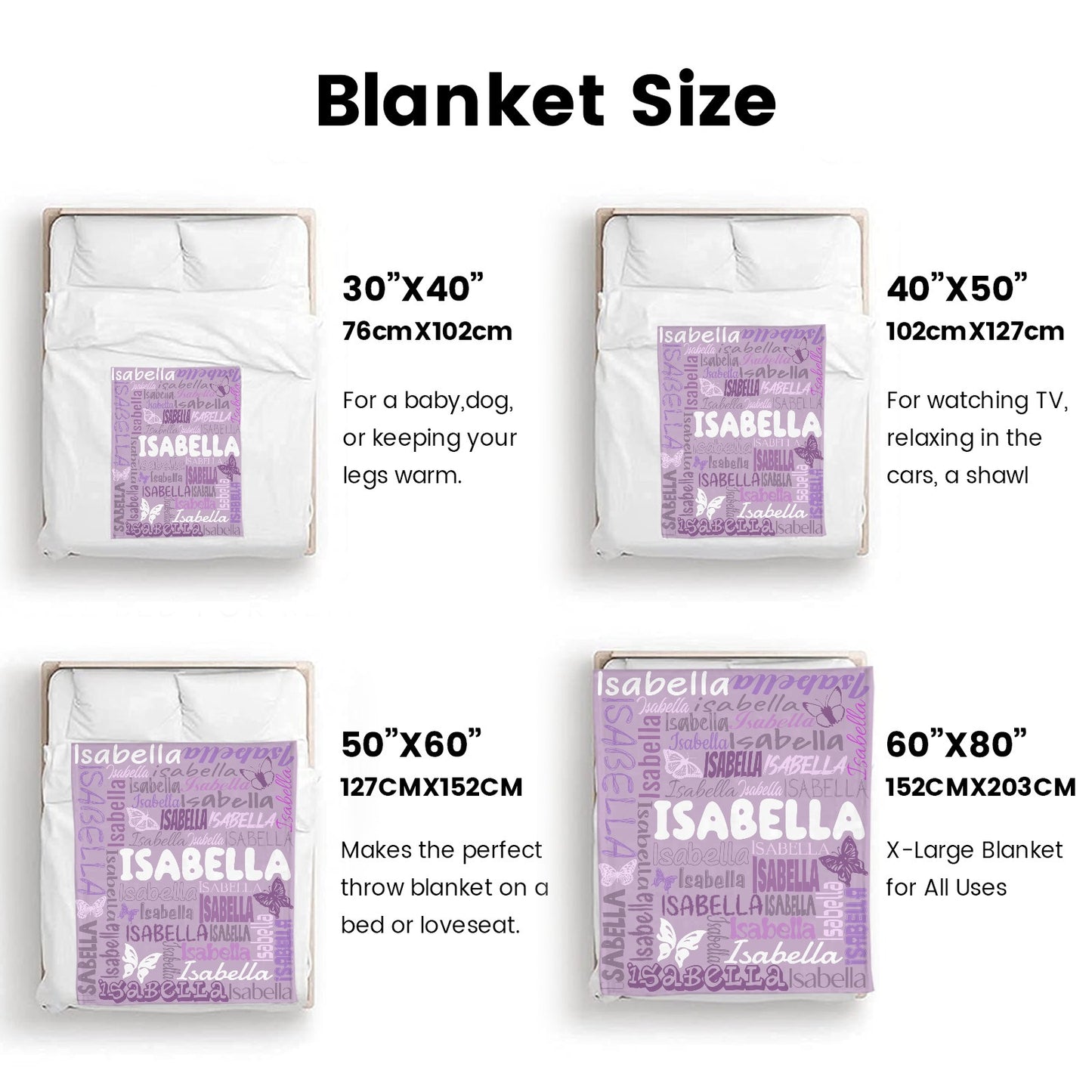 Purple Flannel Blanket Name Blanket Personalized Blanket for Adult Kids Flannel Customize Throw Blanket Custom