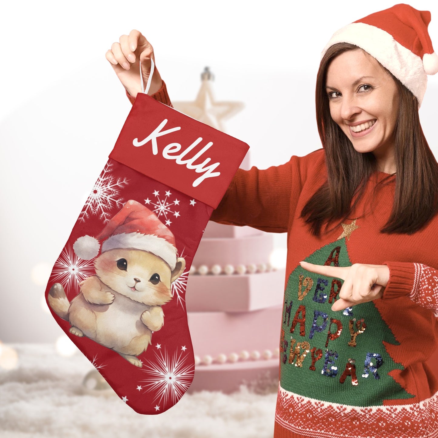 Red Hamster Christmas Stocking Custom Name Santa Socks Gift