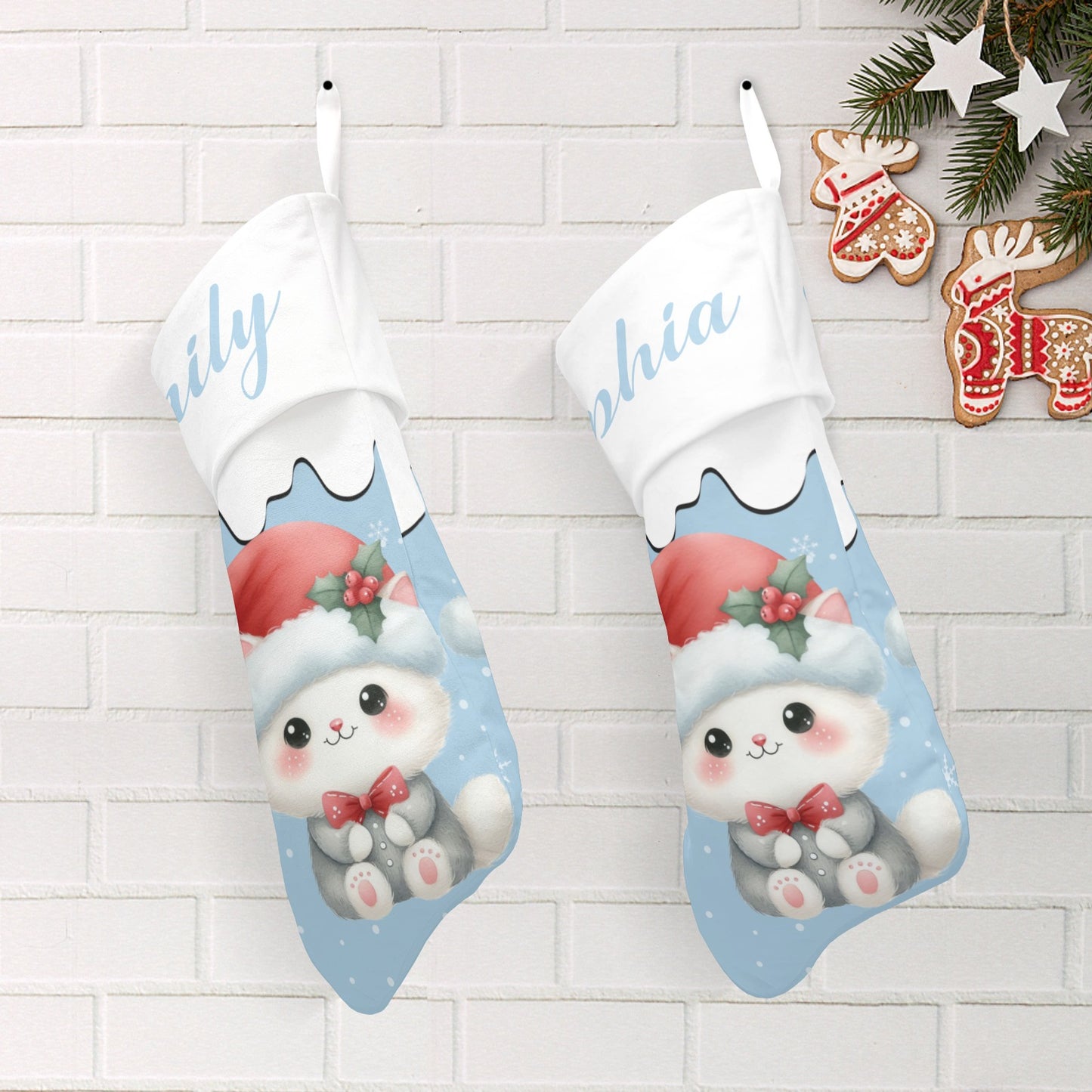 Cute Rabbit Christmas Stocking Custom Name Christmas Socks Gift