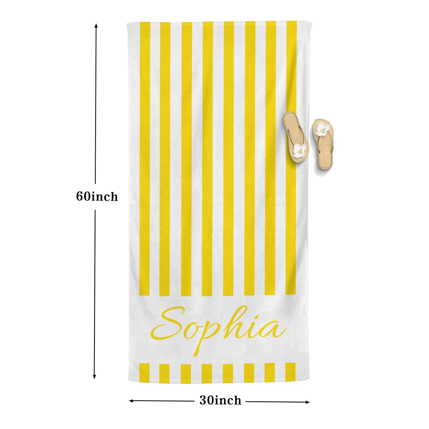 Yellow Stripe Beach Towel Custom Cotton/Poly Blend Pool Towel - Blue - Personalize with Your Name - Standard Size