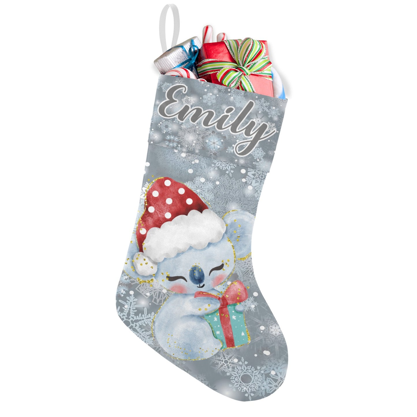 Koala Snowflake Christmas Stocking Custom Name Christmas Socks Gift