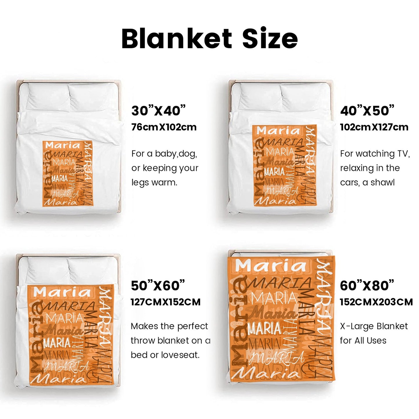 Orange Flannel Blanket Name Blanket Personalized Blanket for Adult Kids Flannel Customize Throw Blanket Custom