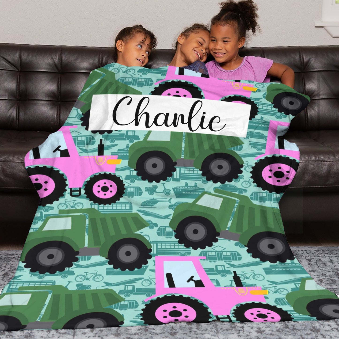 Truck Tractor Flannel Blanket Custom Name Blanket Gift for Men Women