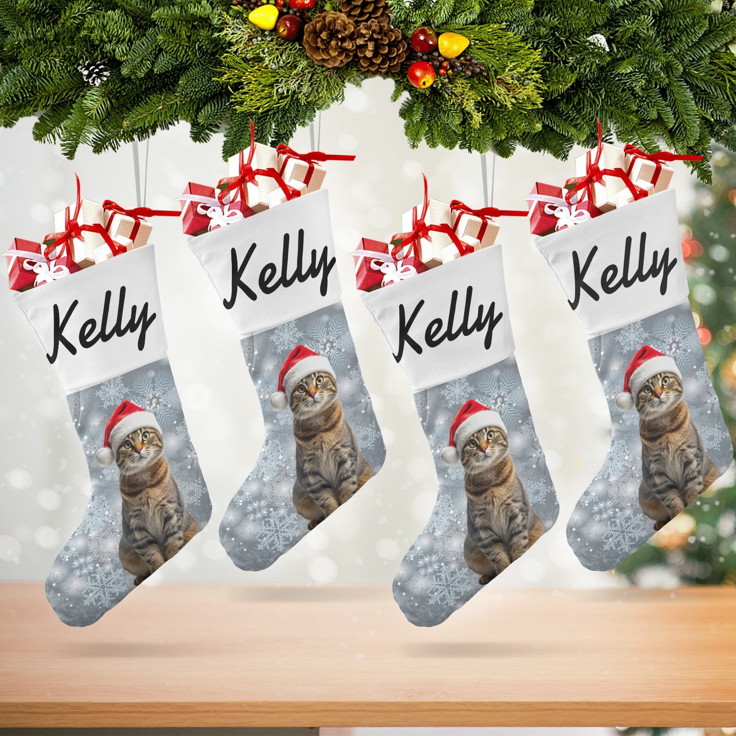 Cat Christmas Stocking Custom Name Santa Socks Gift