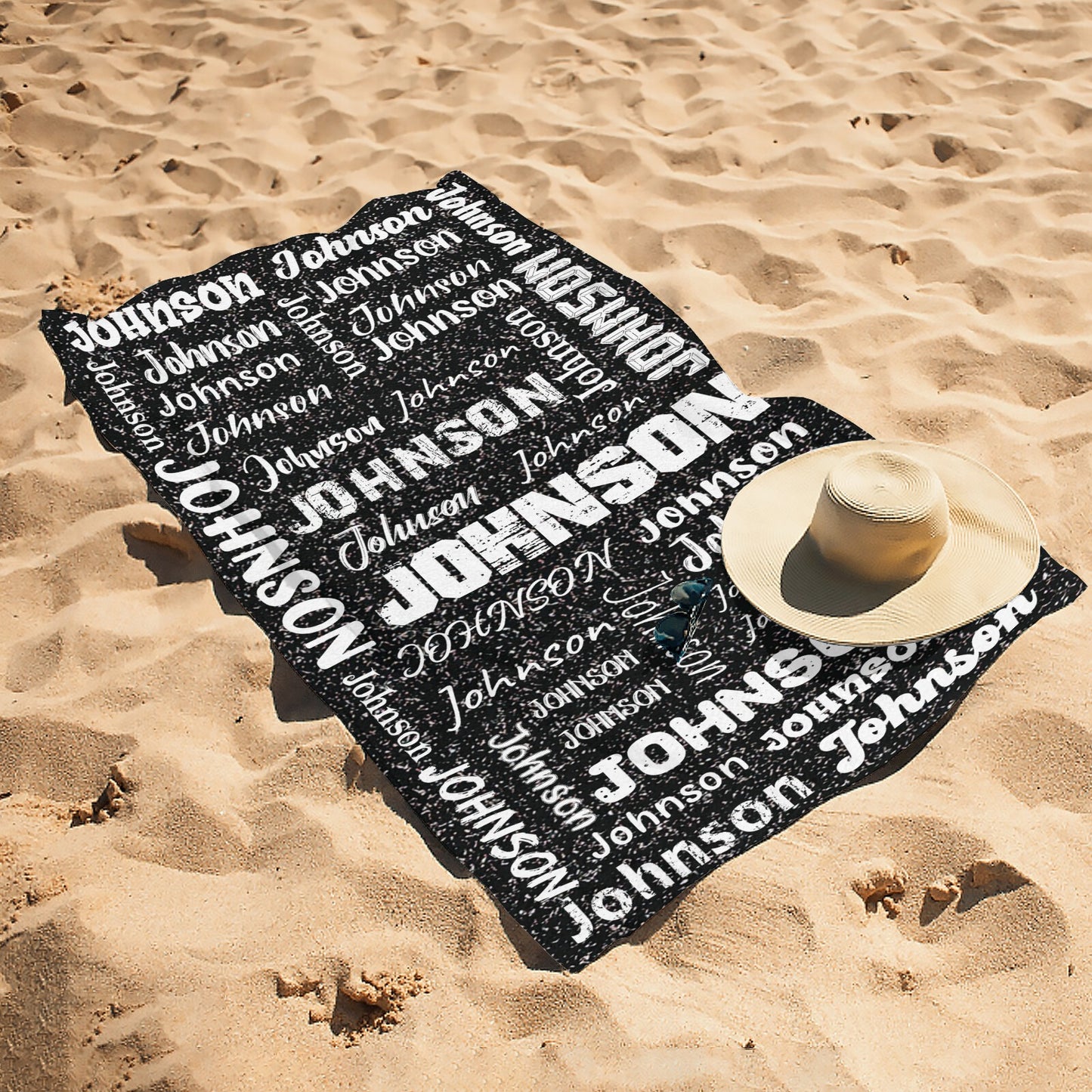 Black Beach Towel Custom Cotton/Poly Blend Pool Towel - Blue - Personalize with Your Name - Standard Size