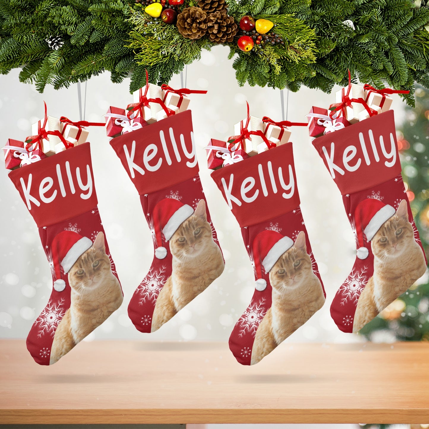 cat-live Christmas Stocking Custom Name Santa Socks Gift