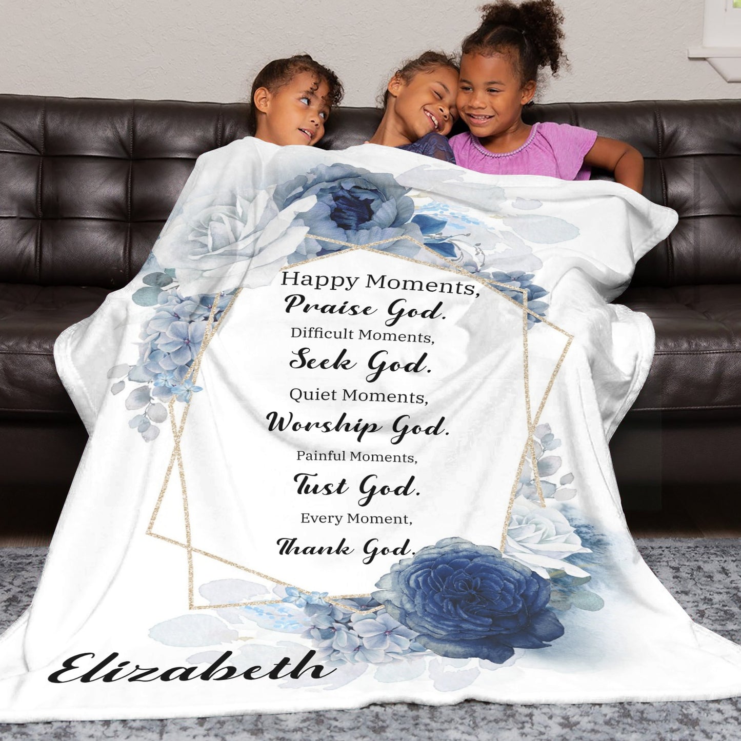 Happy Moments Flannel Blanket Custom Name Blanket Gift for Men Women