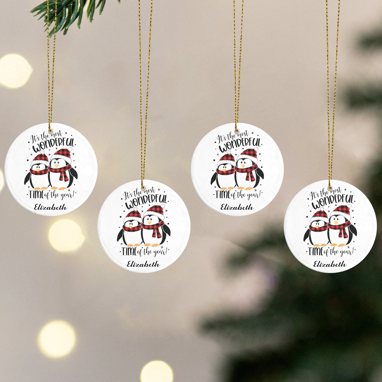 Penguin Christmas Ornaments Custom Name Santa Gift