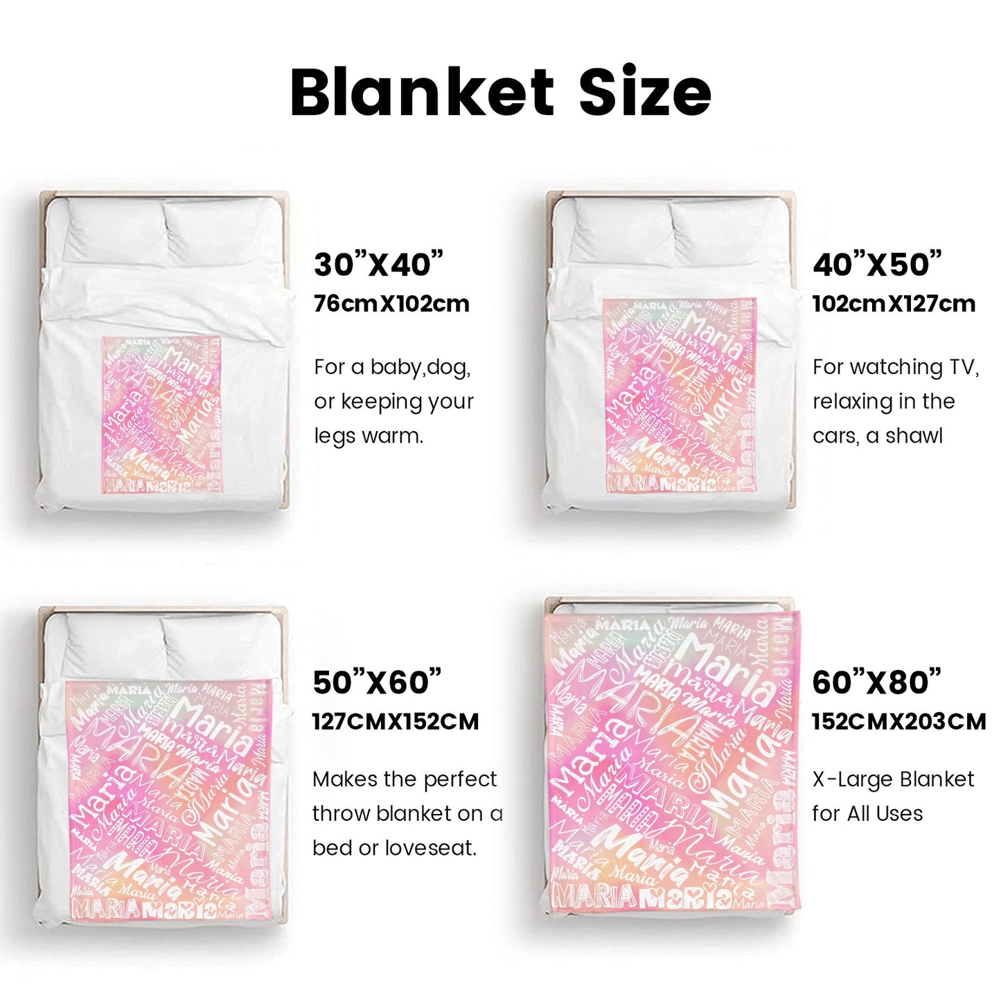 Rainbow Pink Flannel Blanket Name Blanket Personalized Blanket for Adult Kids Flannel Customize Throw Blanket Custom