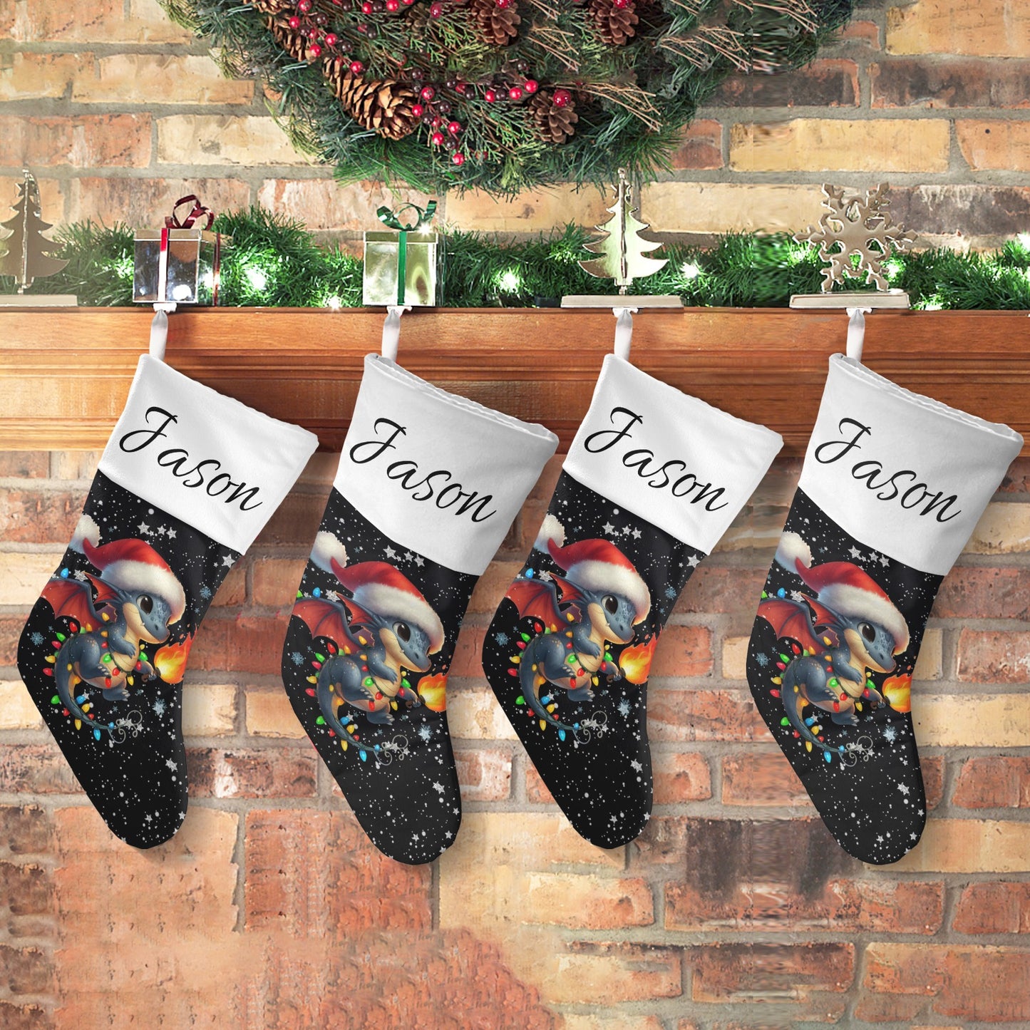 Dinosaur Christmas Stocking Custom Name Santa Socks Gift
