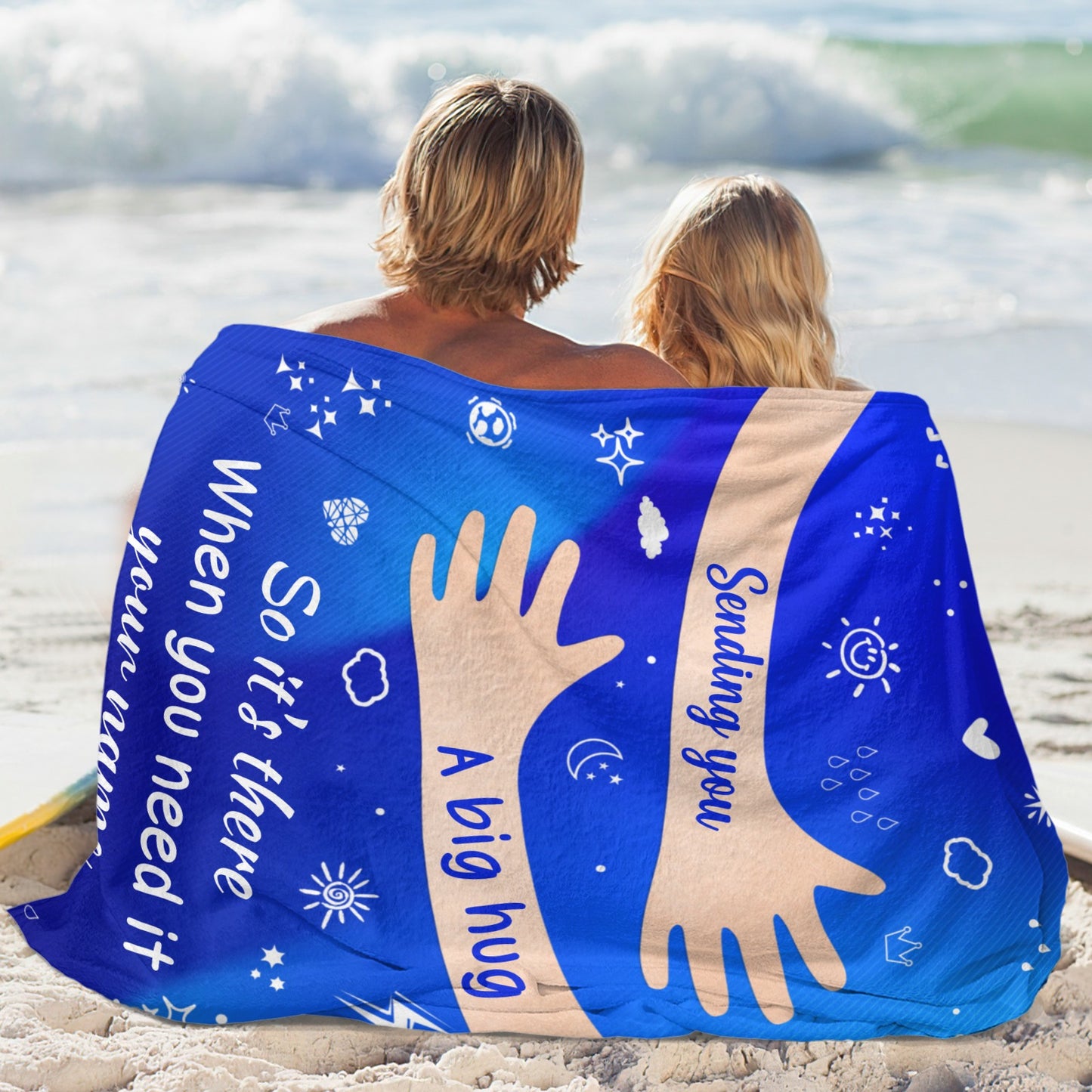 Big Hug Royal blue Flannel Blanket Custom Name Blanket Gift for Men Women