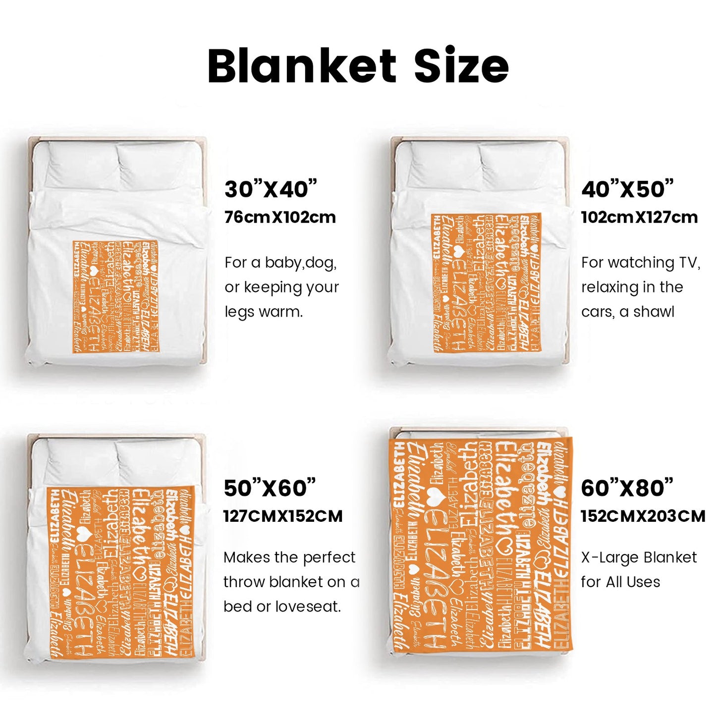 Orange Flannel Blanket Name Blanket Personalized Blanket for Adult Kids Flannel Customize Throw Blanket Custom
