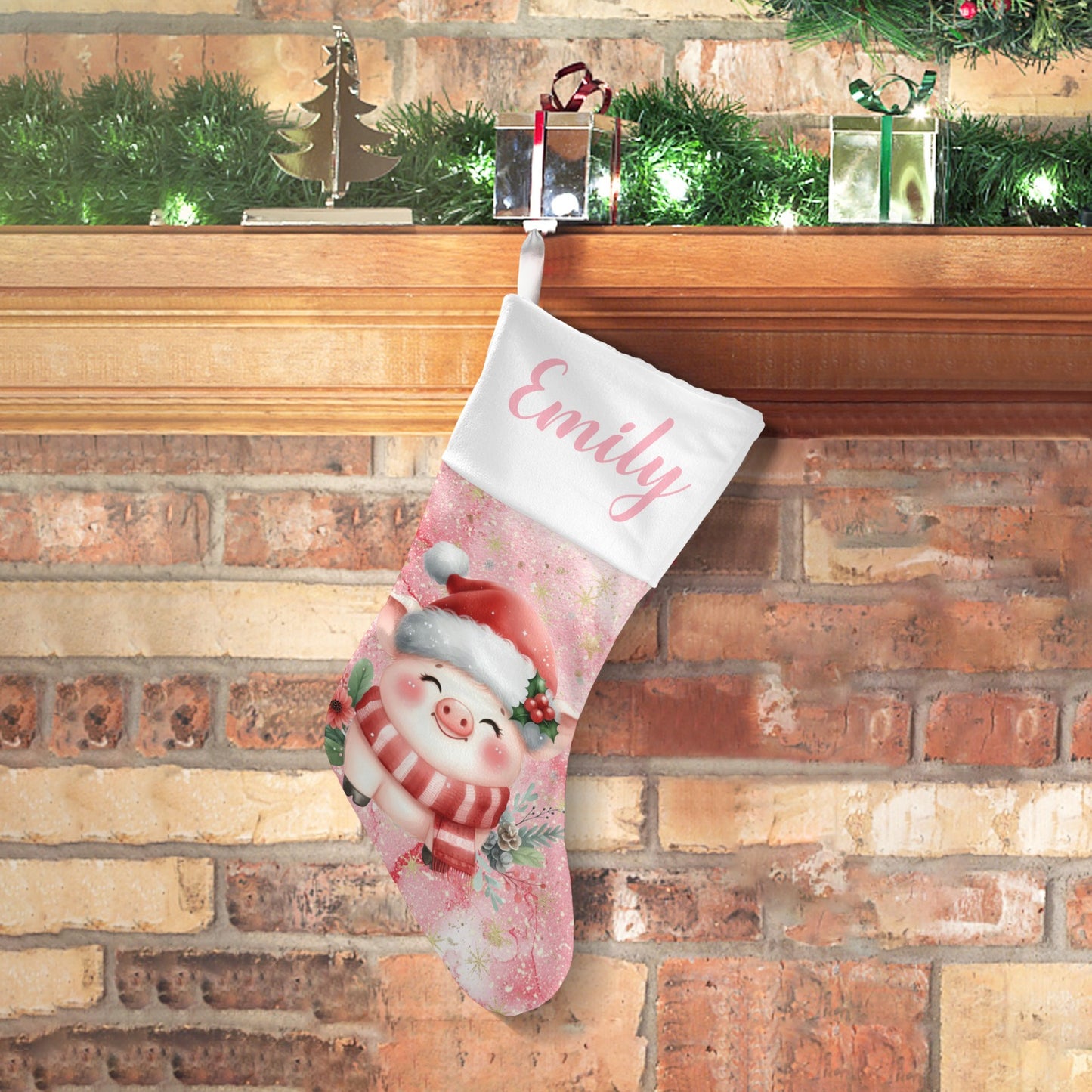Cute Pig Christmas Stocking Custom Name Christmas Socks Gift