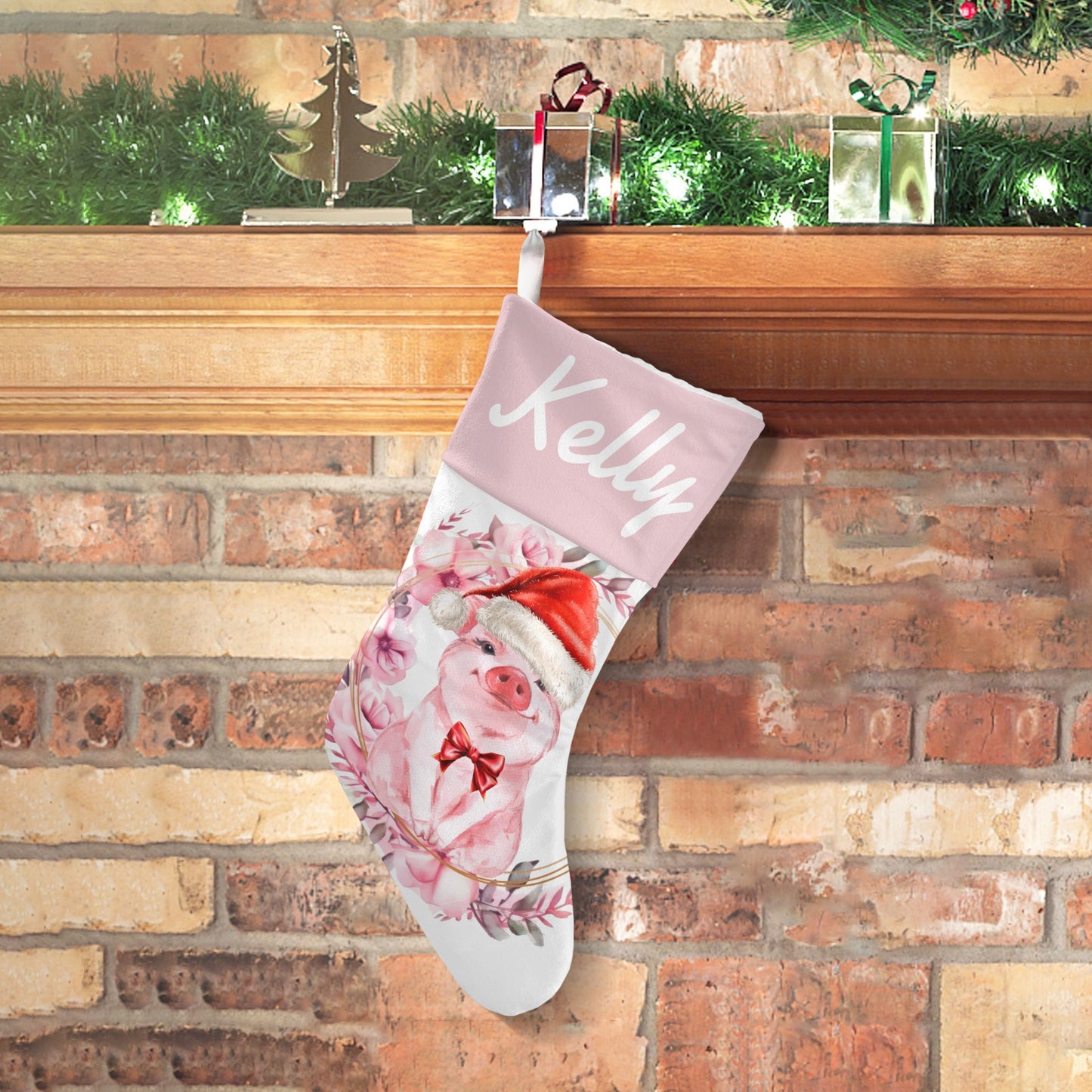 Pig Pink Christmas Stocking Custom Name Santa Socks Gift