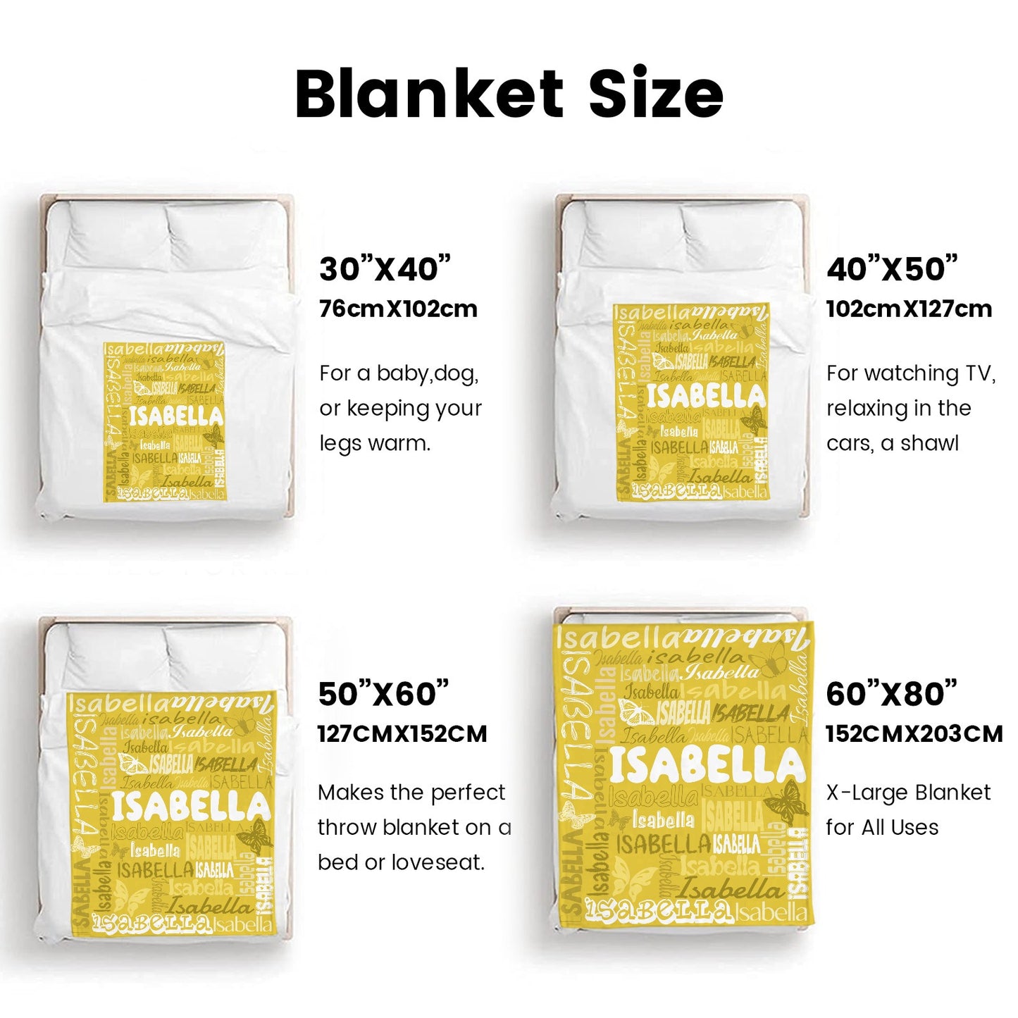 Yellow Flannel Blanket Name Blanket Personalized Blanket for Adult Kids Flannel Customize Throw Blanket Custom