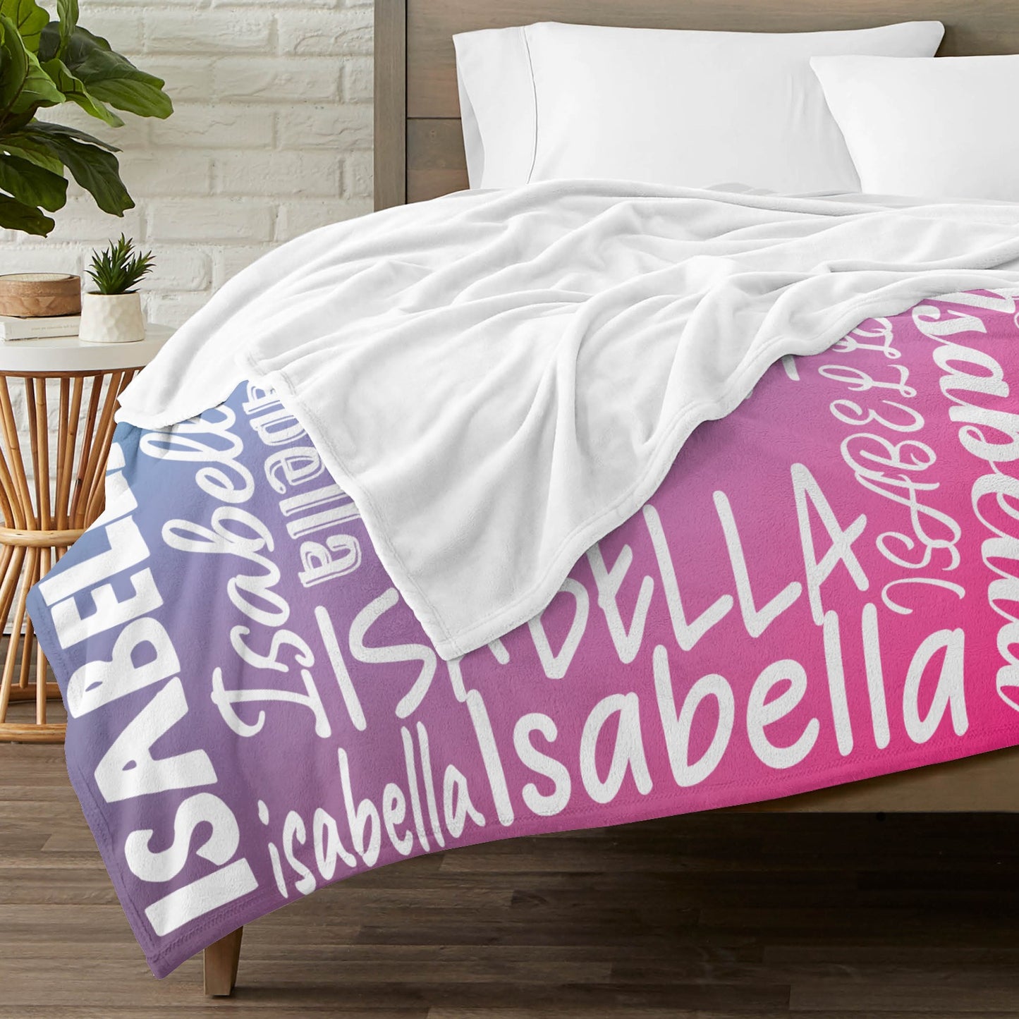 Blue Pink Gradient Flannel Blanket Name Blanket Personalized Blanket for Adult Kids Flannel Customize Throw Blanket Custom
