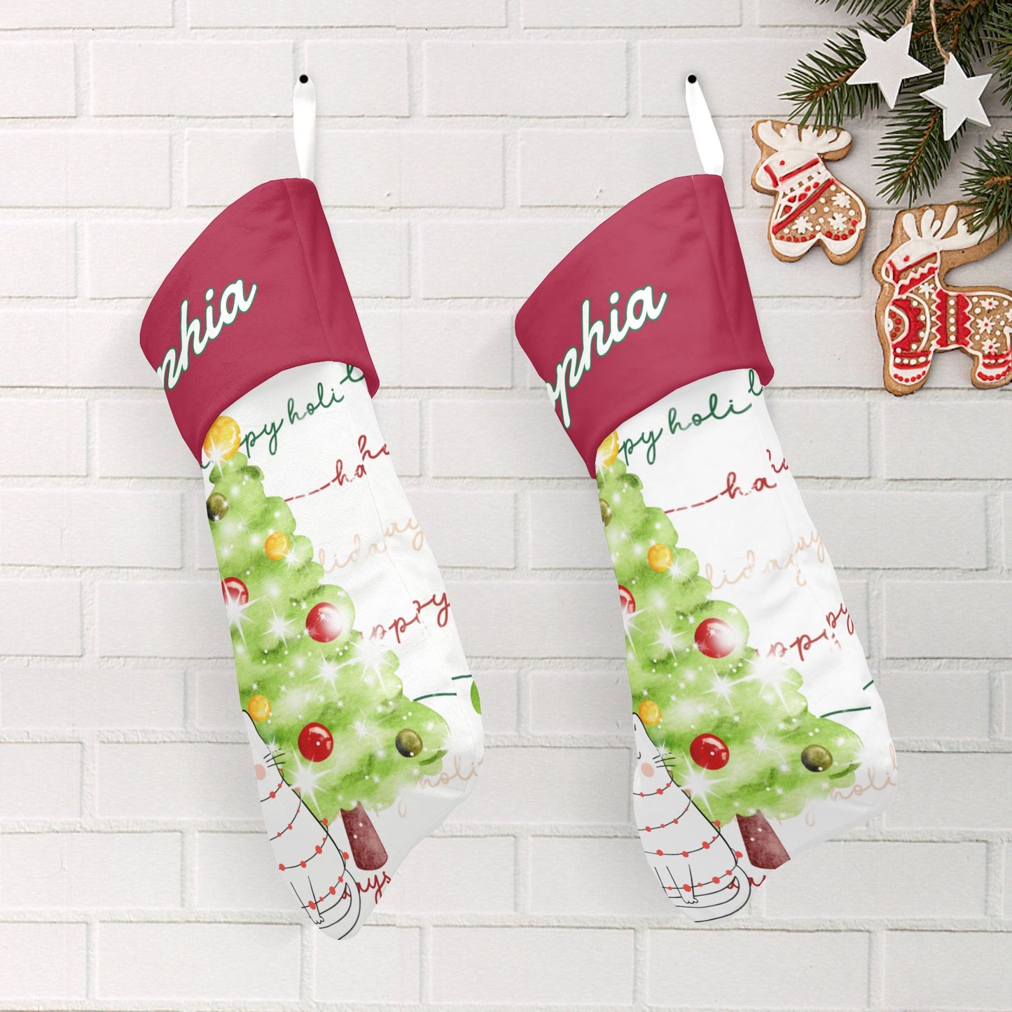 Christmas Cat Christmas Stocking Custom Name Santa Socks Gift