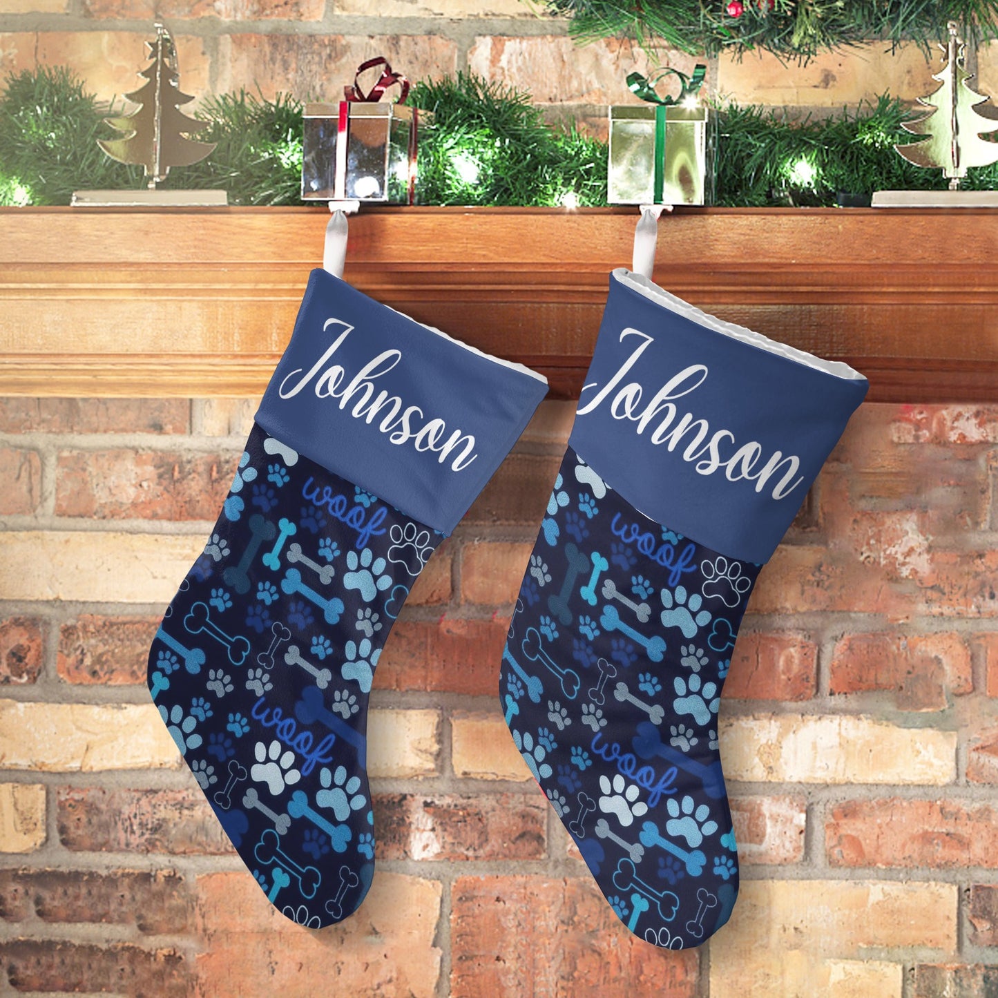 Dog Paw Navy Christmas Stocking Custom Name Christmas Socks Gift