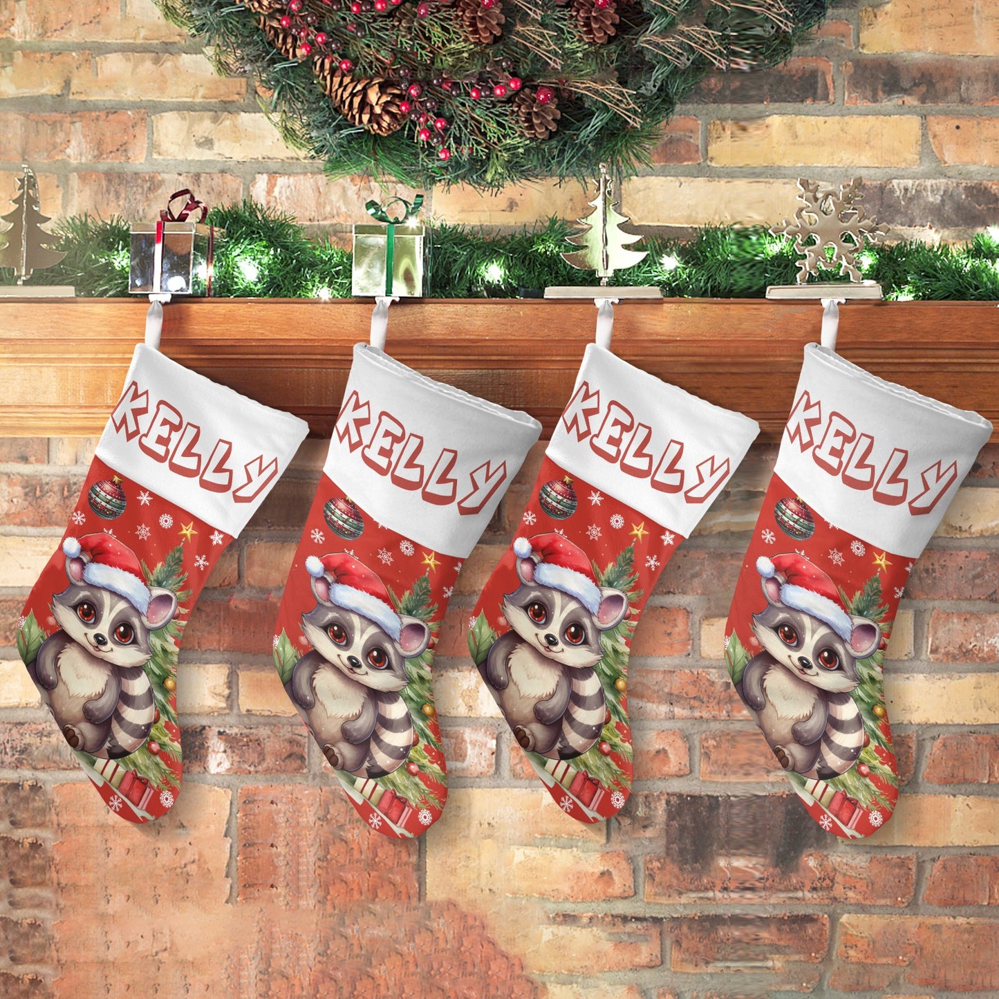 Christmas Raccoon Christmas Stocking Custom Name Santa Socks Gift