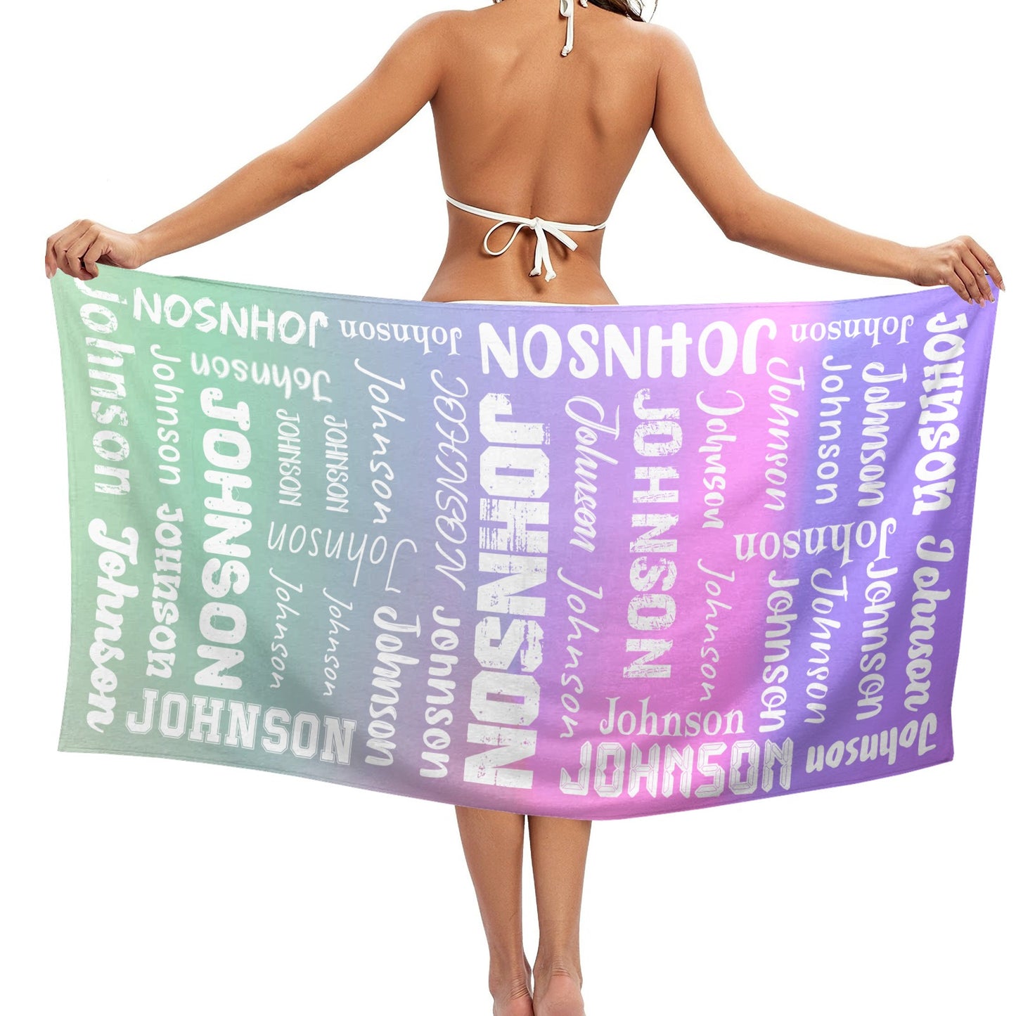 Purple Green Beach Towel Custom Cotton/Poly Blend Pool Towel - Blue - Personalize with Your Name - Standard Size