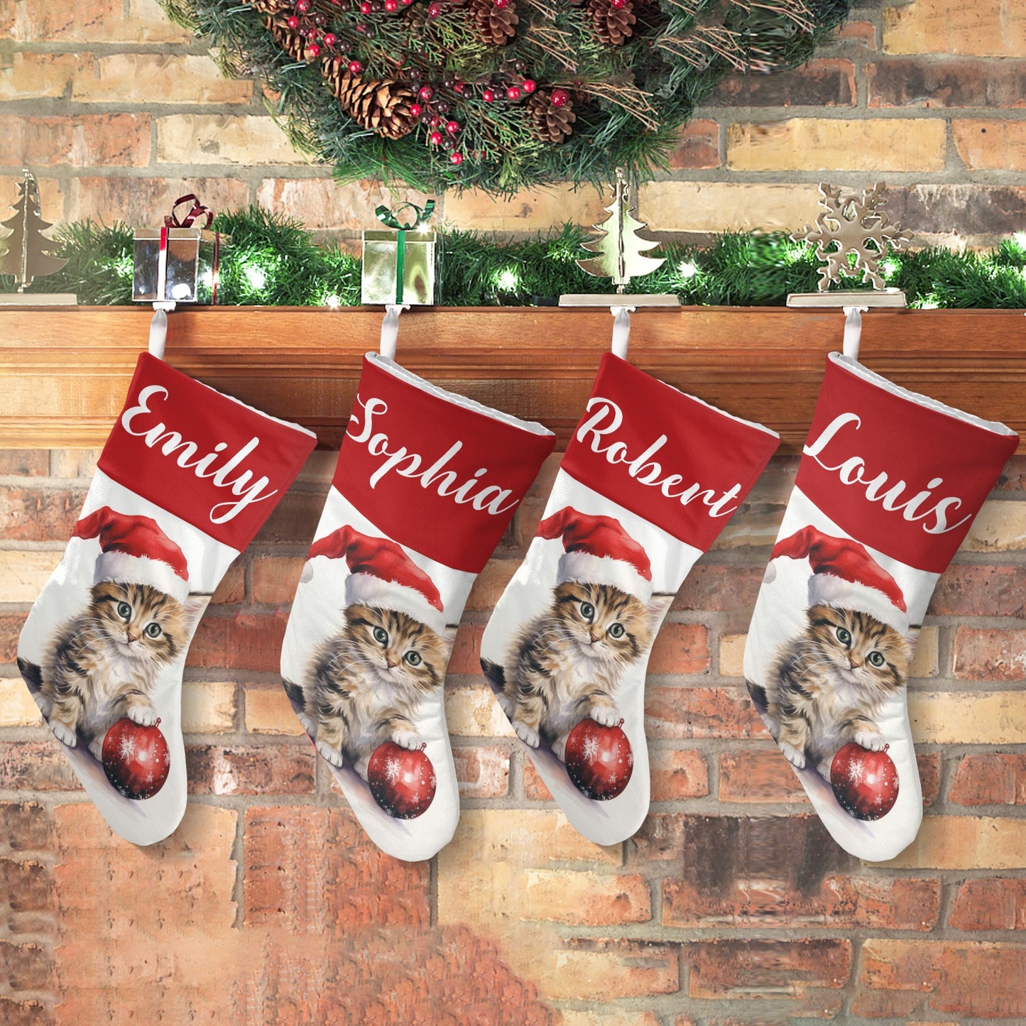 Christmas Cat Christmas Stocking Custom Name Christmas Socks Gift