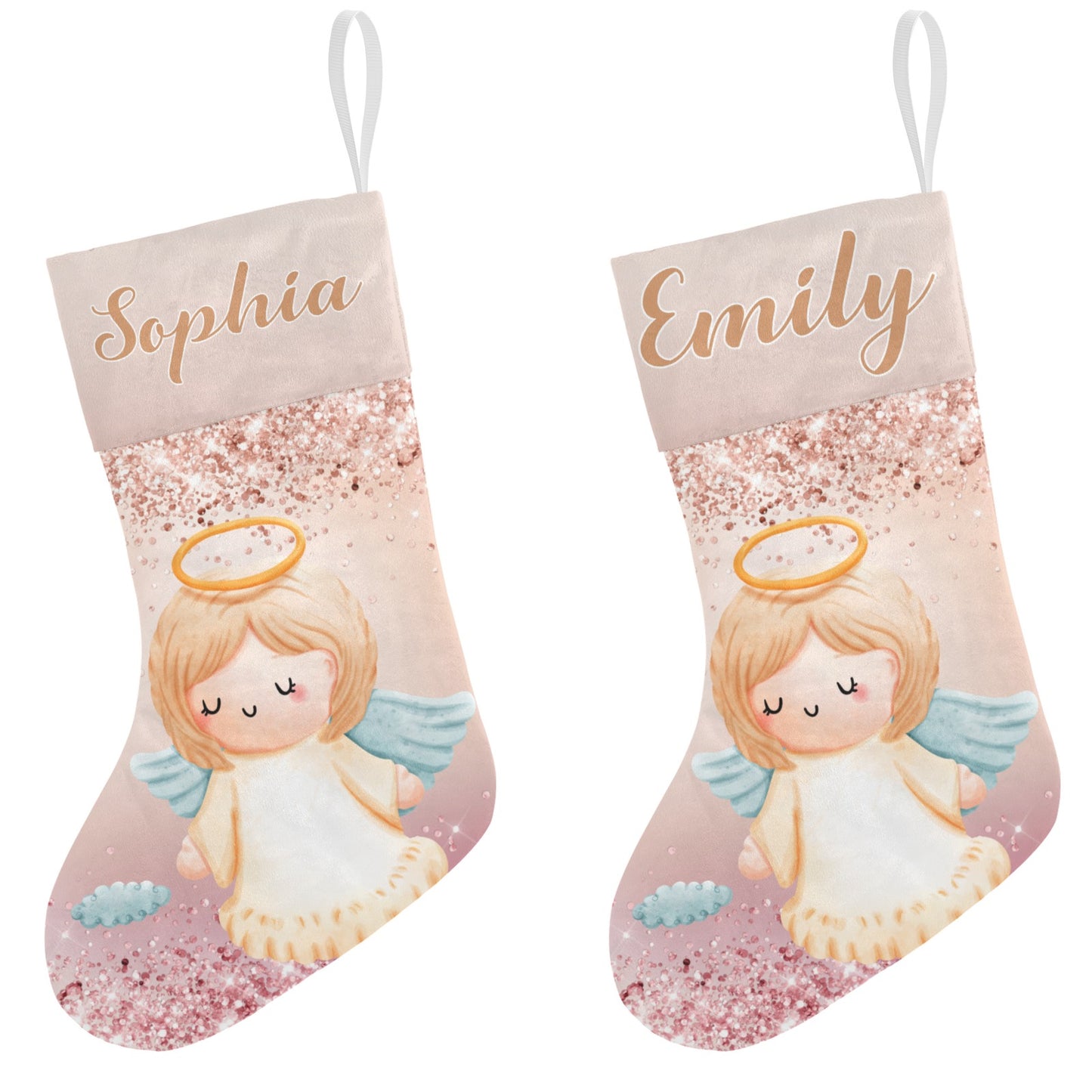 Angel Glitter Christmas Stocking Custom Name Christmas Socks Gift