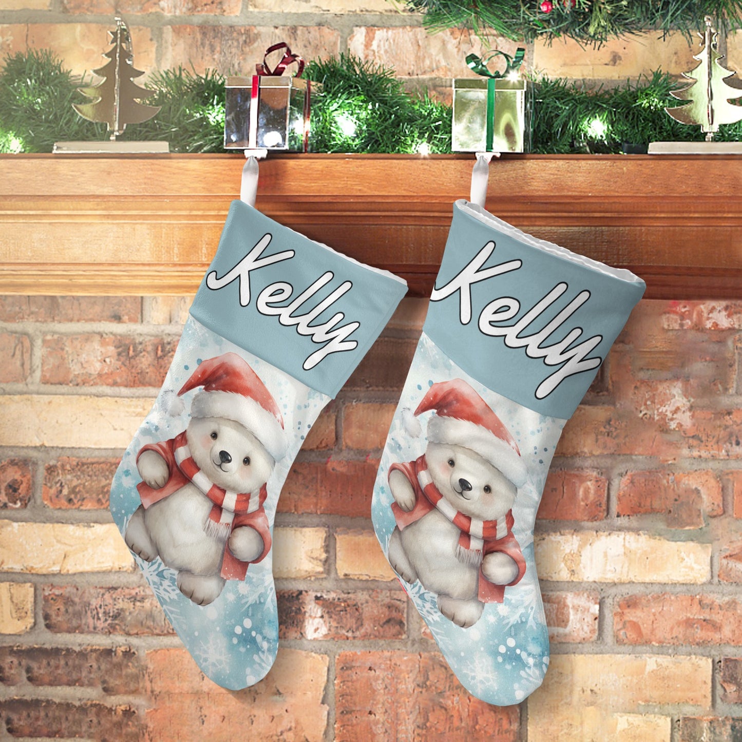 Polar Bear Christmas Stocking Custom Name Santa Socks Gift