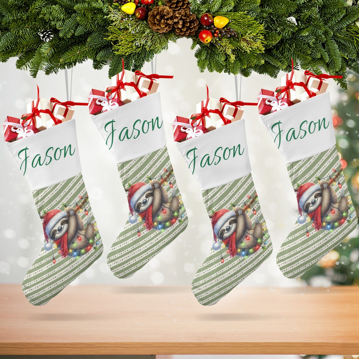 Sloth Christmas Stocking Custom Name Santa Socks Gift