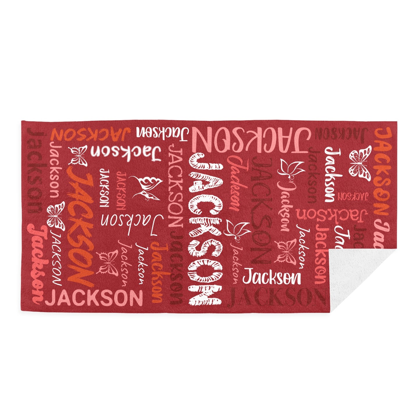 Red Beach Towel Custom Cotton/Poly Blend Pool Towel - Blue - Personalize with Your Name - Standard Size