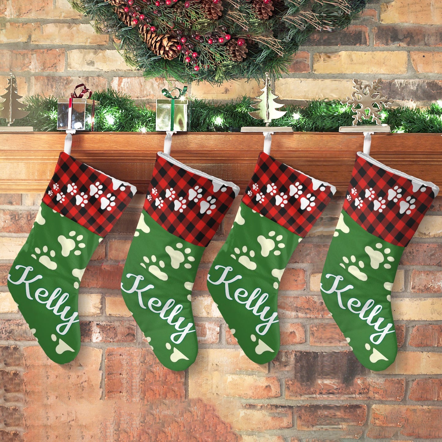 Dog Footprints Christmas Stocking Custom Name Santa Socks Gift
