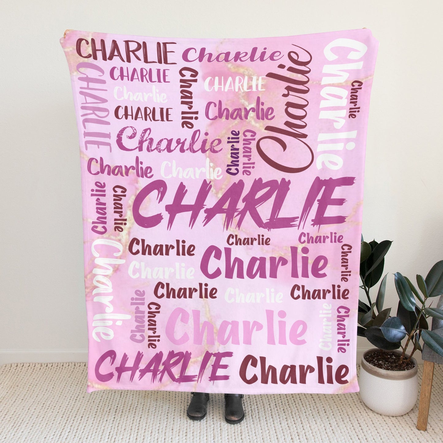 Pink Flannel Blanket Custom Name Blanket Gift for Men Women