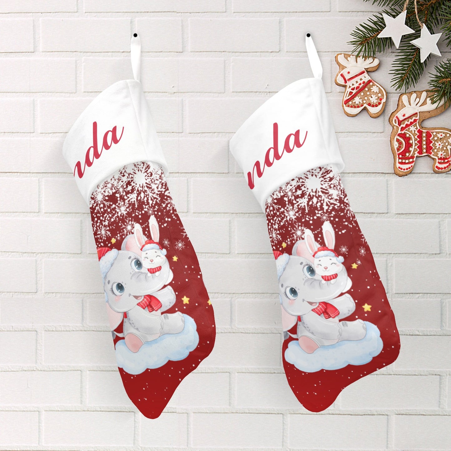 Red Christmas Elephant Christmas Stocking Custom Name Christmas Socks Gift