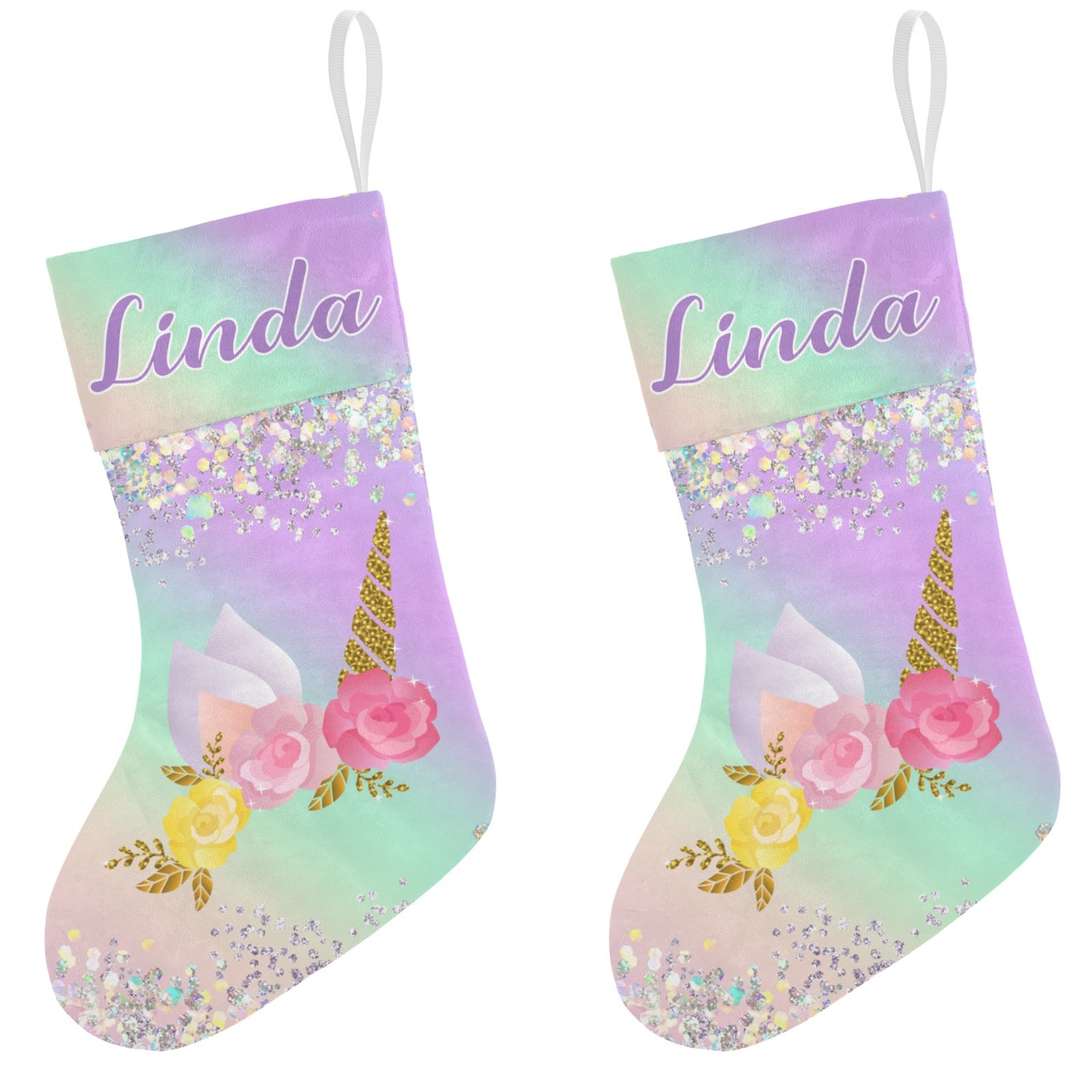Unicorn Christmas Stocking Custom Name Christmas Socks Gift