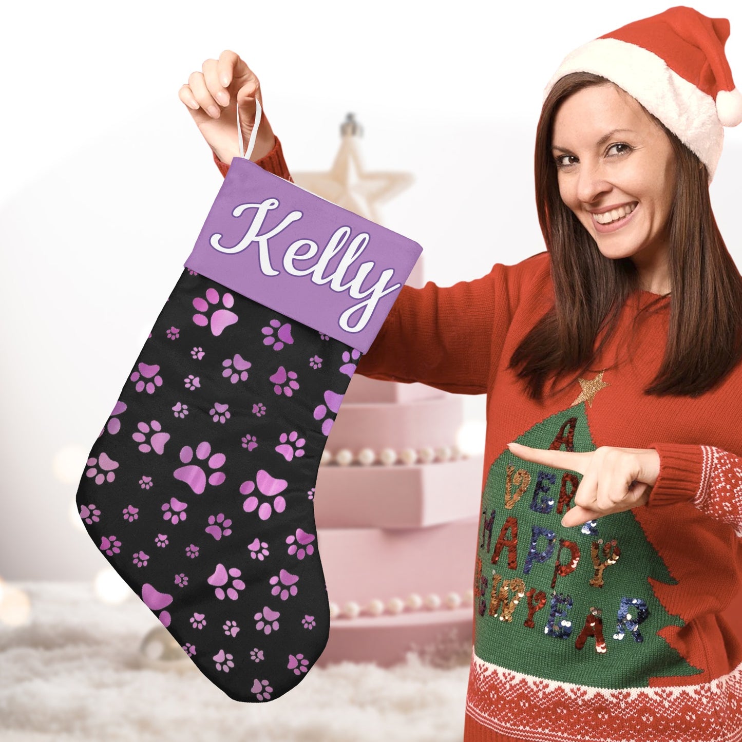 Footprint Christmas Stocking Custom Name Santa Socks Gift