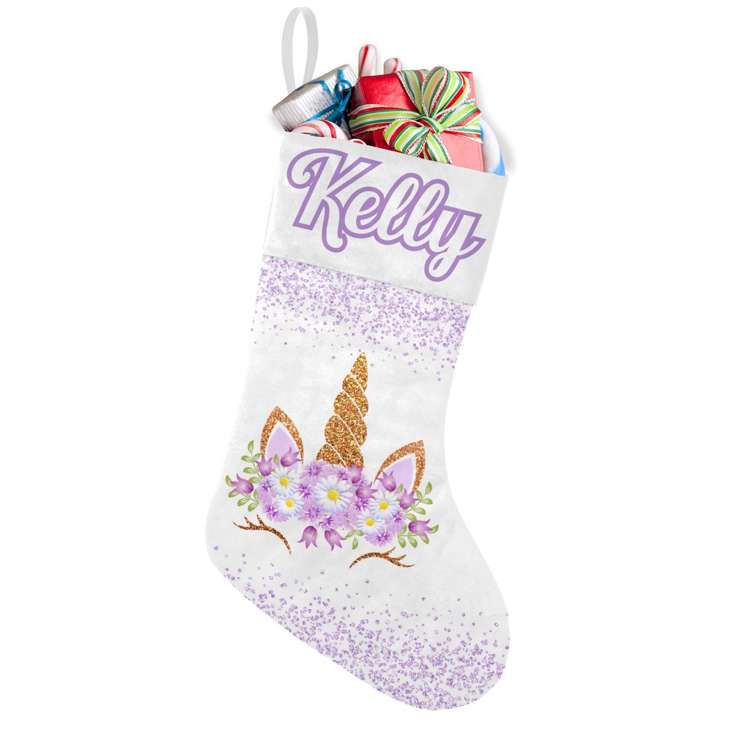 Purple Unicorn Christmas Stocking Custom Name Santa Socks Gift