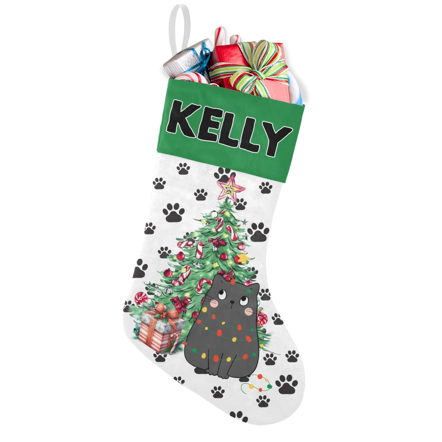 Black Cat Christmas Stocking Custom Name Santa Socks Gift