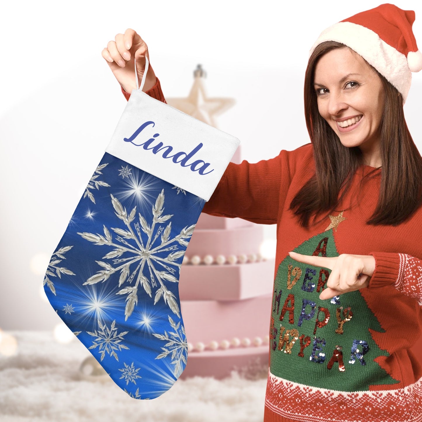 Blue Snowflakes Christmas Stocking Custom Name Christmas Socks Gift