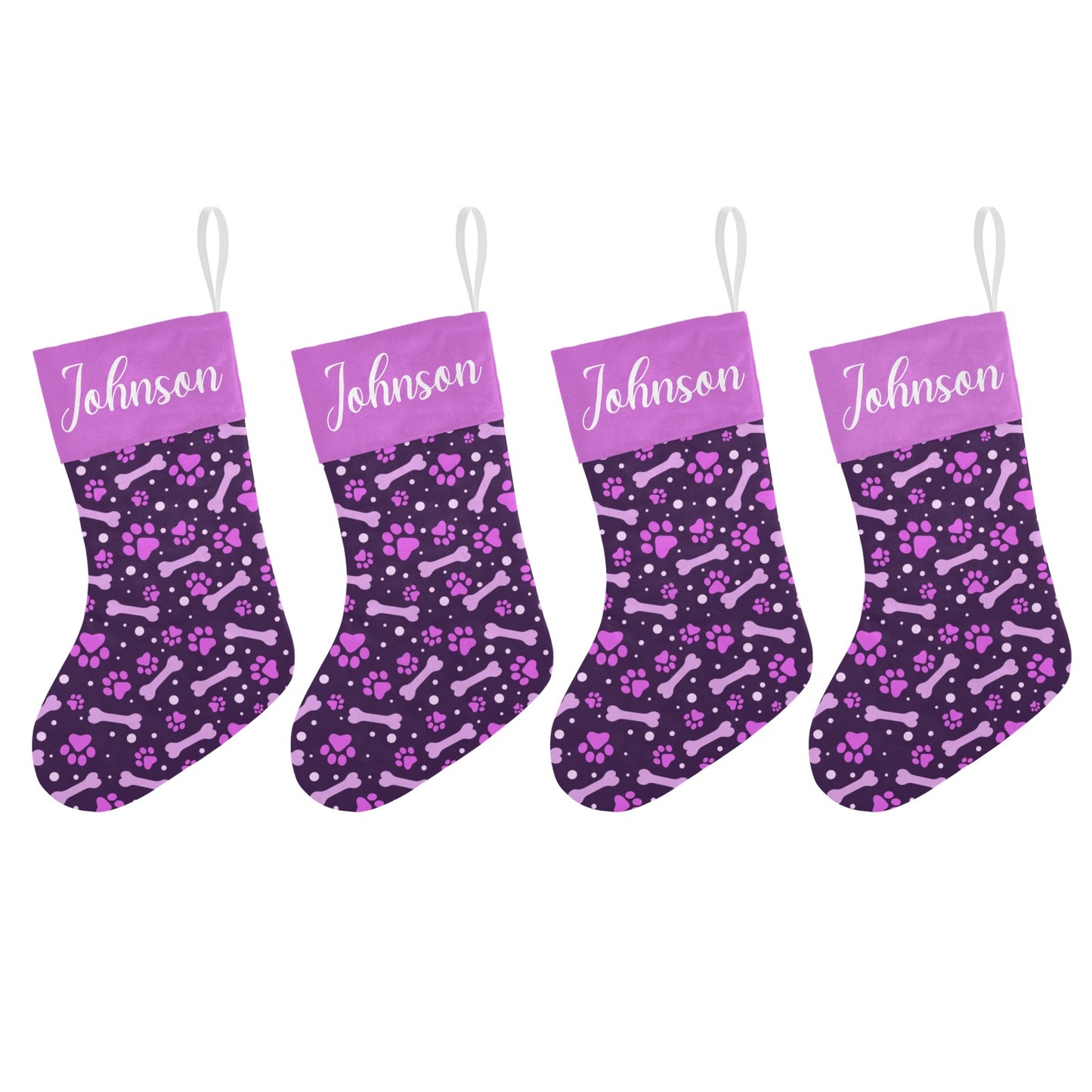 Dog Paw Purple Christmas Stocking Custom Name Christmas Socks Gift