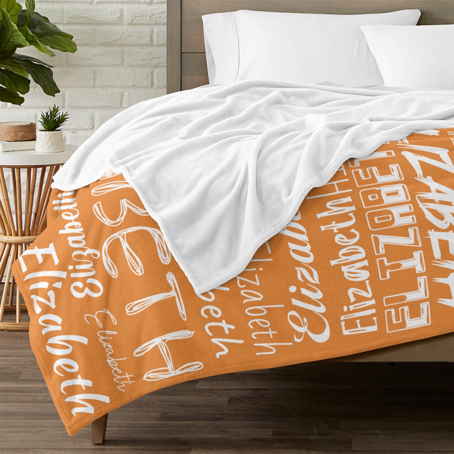 Orange Flannel Blanket Name Blanket Personalized Blanket for Adult Kids Flannel Customize Throw Blanket Custom