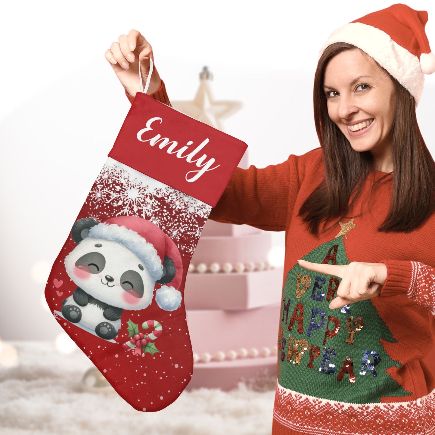 Panda Christmas Stocking Custom Name Christmas Socks Gift