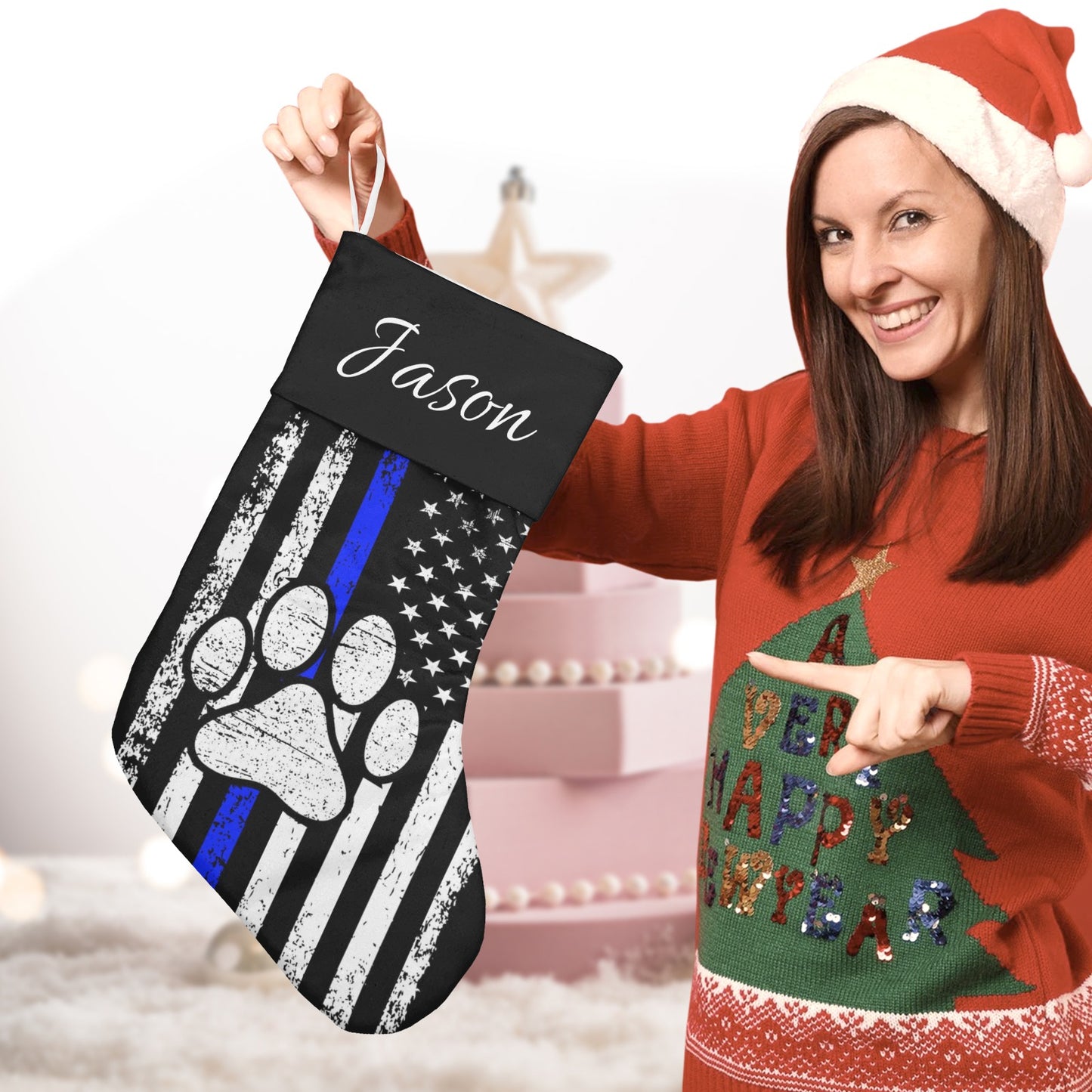 American Cat Claw Christmas Stocking Custom Name Santa Socks Gift